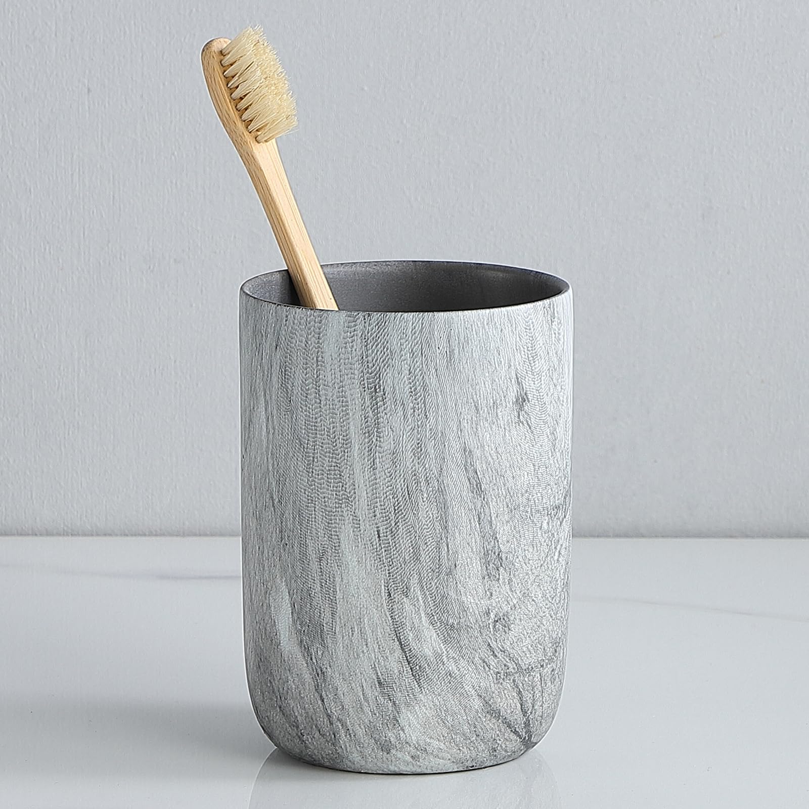 Marble Grey Toothbrush Holders - 2 Ceramic Toothbrush Holders for Bathrooms Toothbrush Toothpaste Holders Set, Grey Bathroom Tum