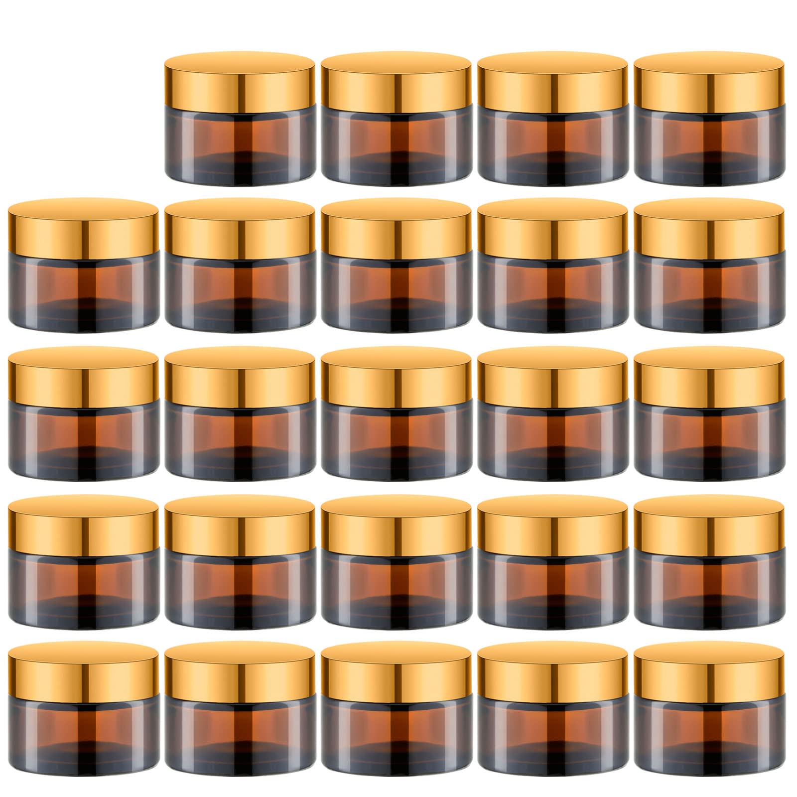Lil Ray 1 Oz Round Amber Glass Jar With Inner Liners And Gold Lid (24Pcs)