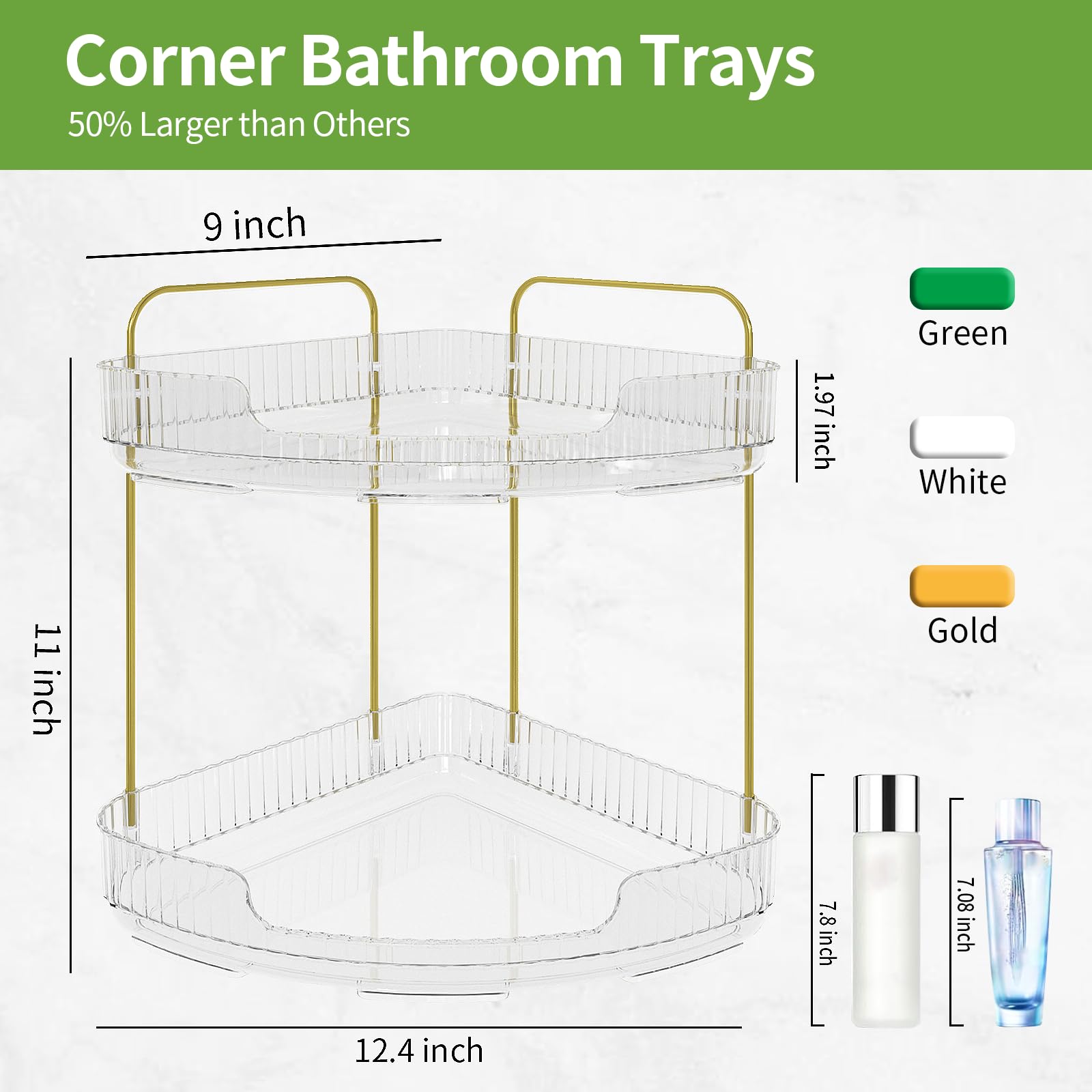 Acrylic Bathroom Tray, 2 Tier Corner Bathroom Organizer Countertop, Makeup Organizer For Vanity Dresser Kitchen, Corner Storage