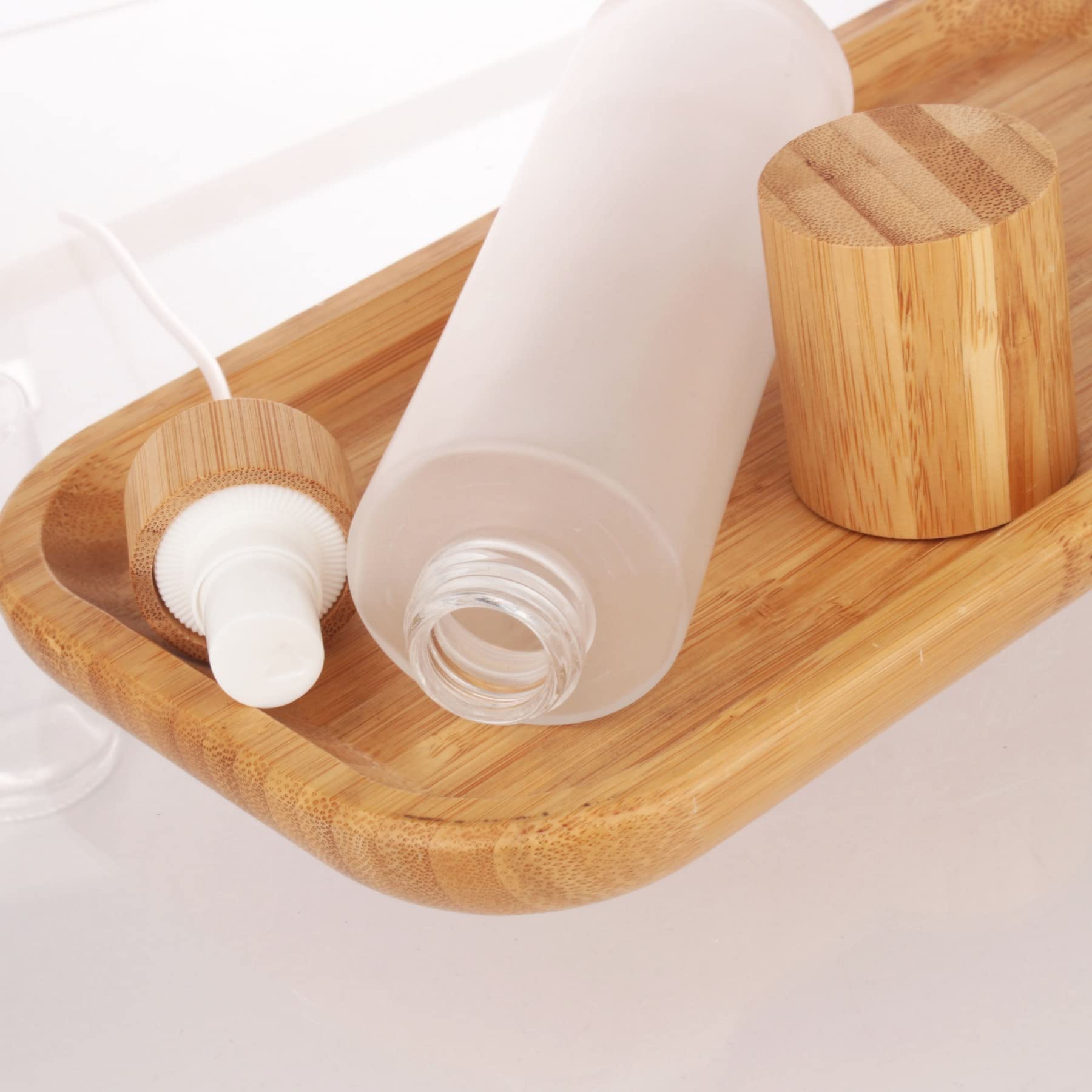 Cosidea 4 Pcs Empty5Oz /150Ml Bamboo Lid Frosted Glass Spray Bottle With Fine Mist Despenser Head For Liquid Perfume Toiletries