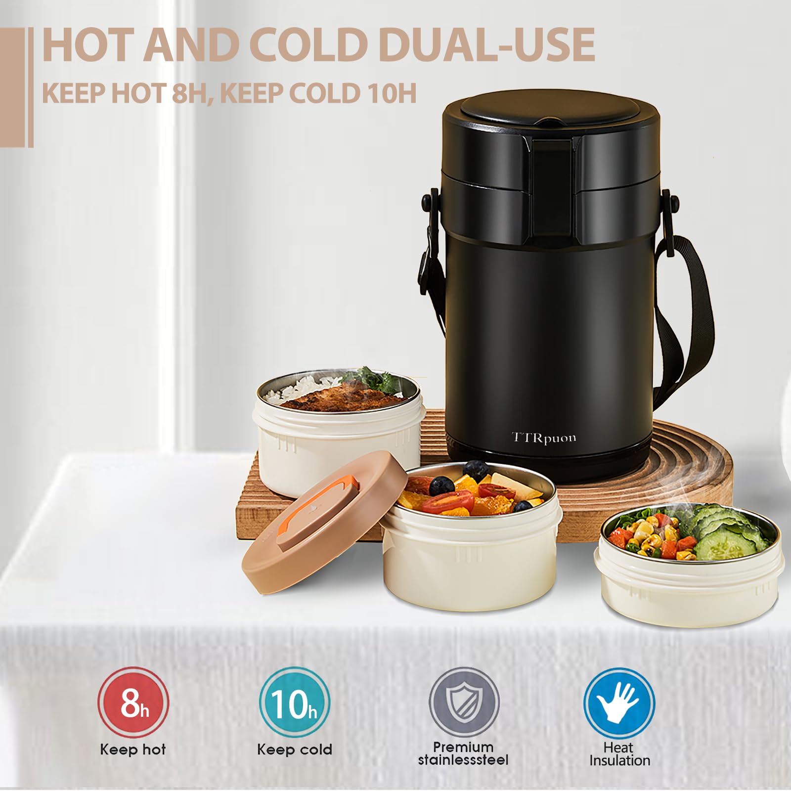Ttrpuon 82Oz Thermos Container For Hot Food, 3 Tier Wide Mouth Insulated Stackable Food Container, Lunch Box For Work Office Out
