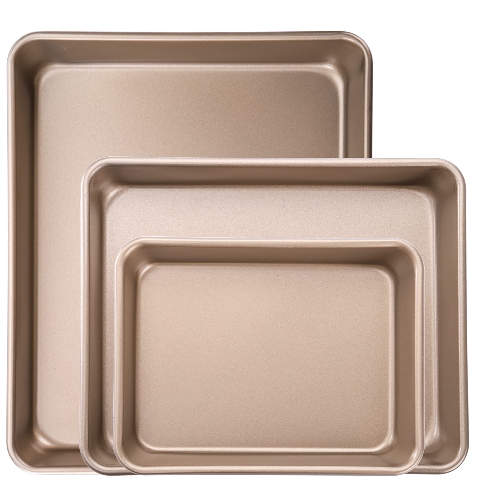 Dicunoy Set Of 3 Baking Pans Set, Nonstick Rectangle Cake Baking Sheet For Oven, Bakeware Bread Pans, Heavy Duty Carbon Steel Br