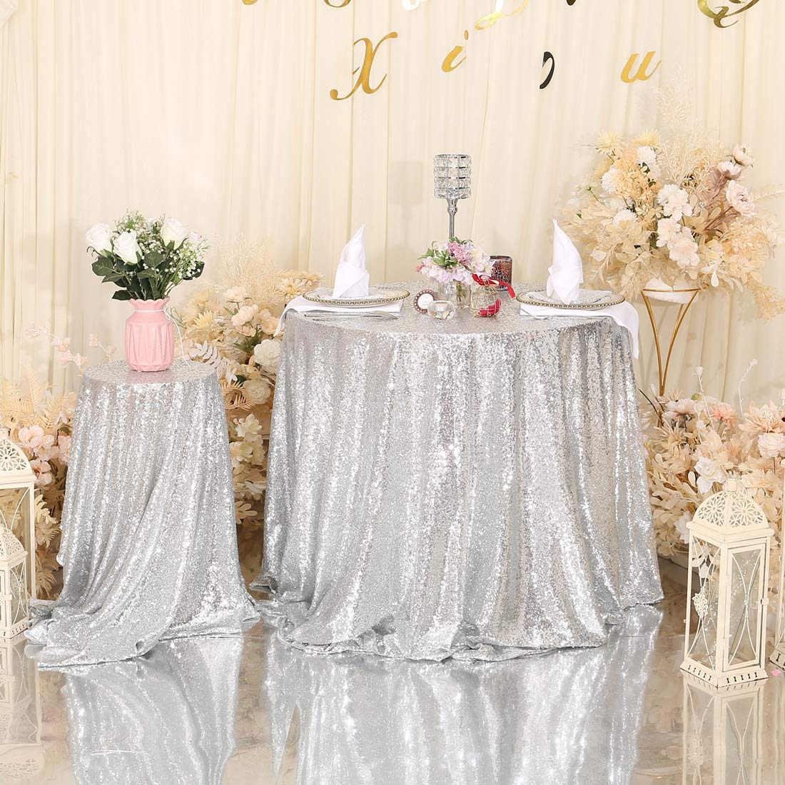 Eternal Beauty Sequin Tablecloth,Sparkly Table Cloth For Wedding Party, Christmas Decorations Round Glitter Tablecloth (120'', S
