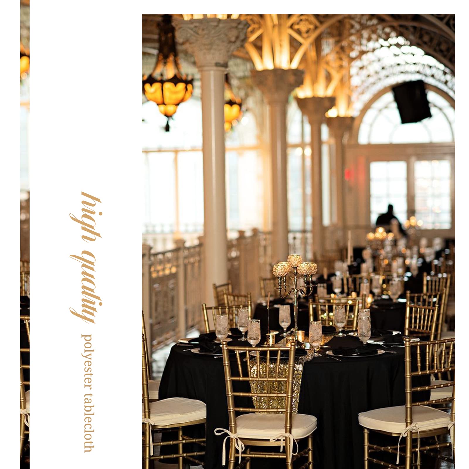 Pesonlook 6 Pack Black Round Tablecloth 120 Inch, Premium Round Table Cloth Washable Polyester Table Cover Stain And Wrinkle Res