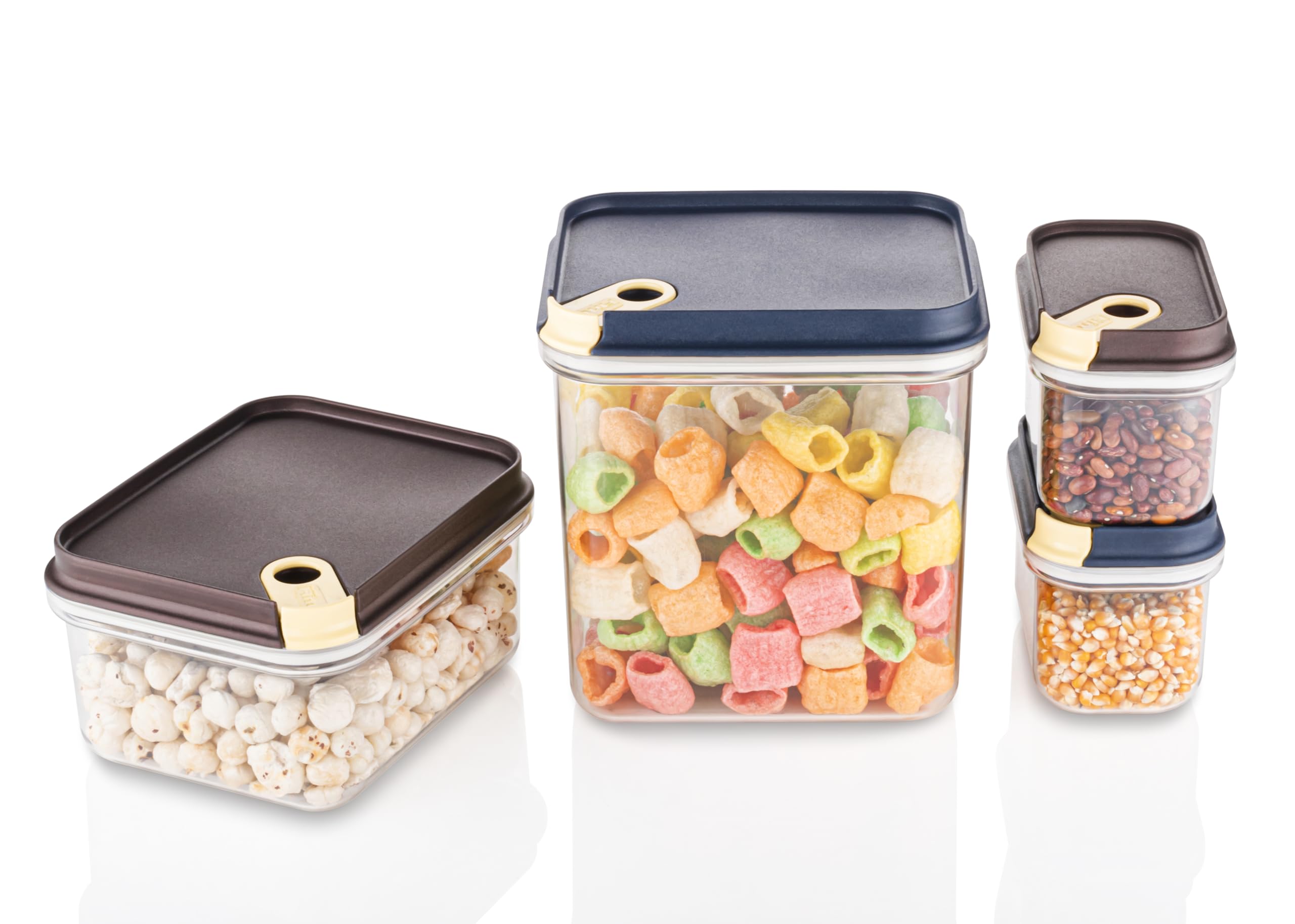 Ritu J371 Push N Lock Plastic Airtight Food Storage Containers With Leakproof Lid, Set Of 4, Transparent, 650Ml