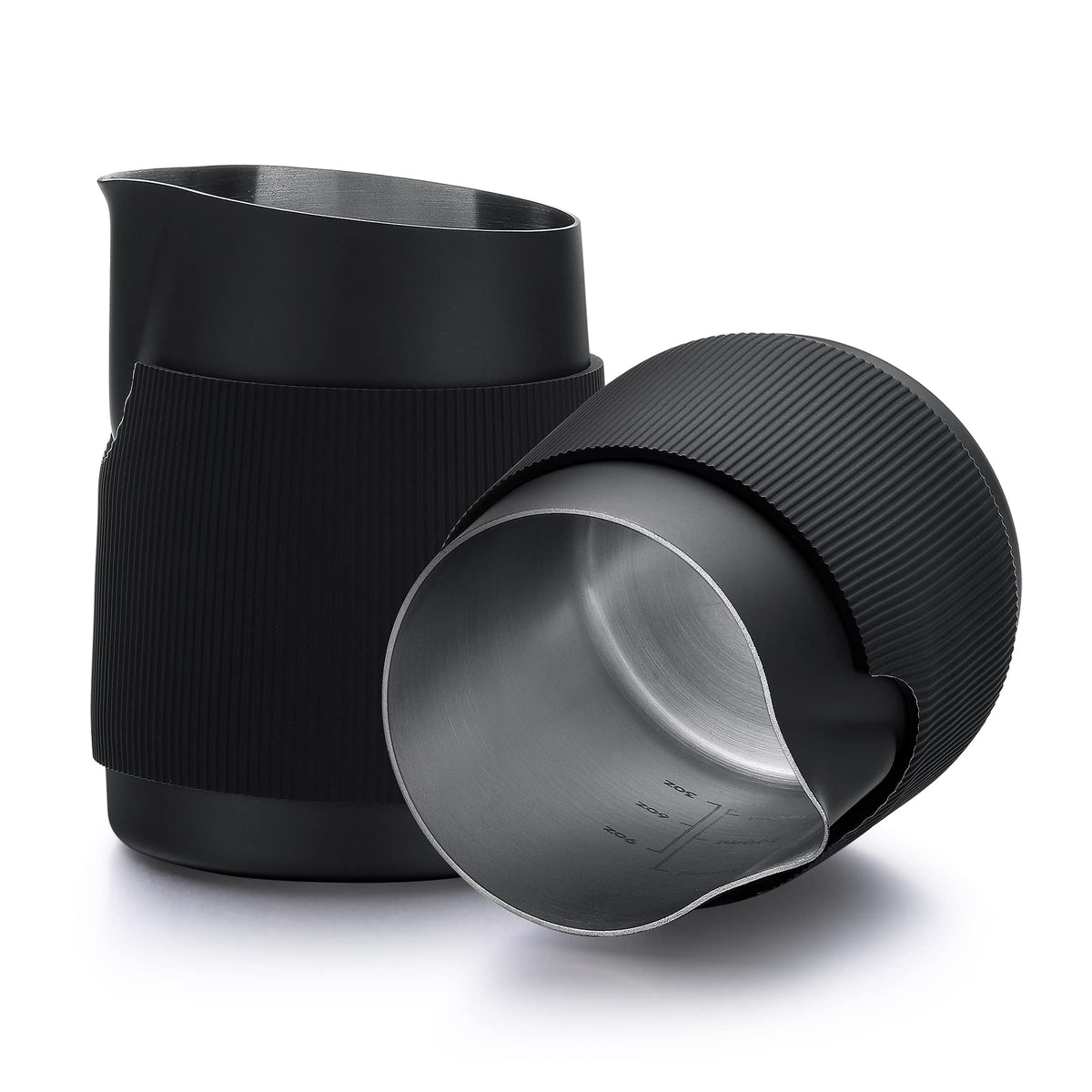 Normcore Handleless Milk Pitcher - Espresso Steaming Pitcher With Round Spout - 18/8 Stainless Steel Milk Frothing Jug, Black No