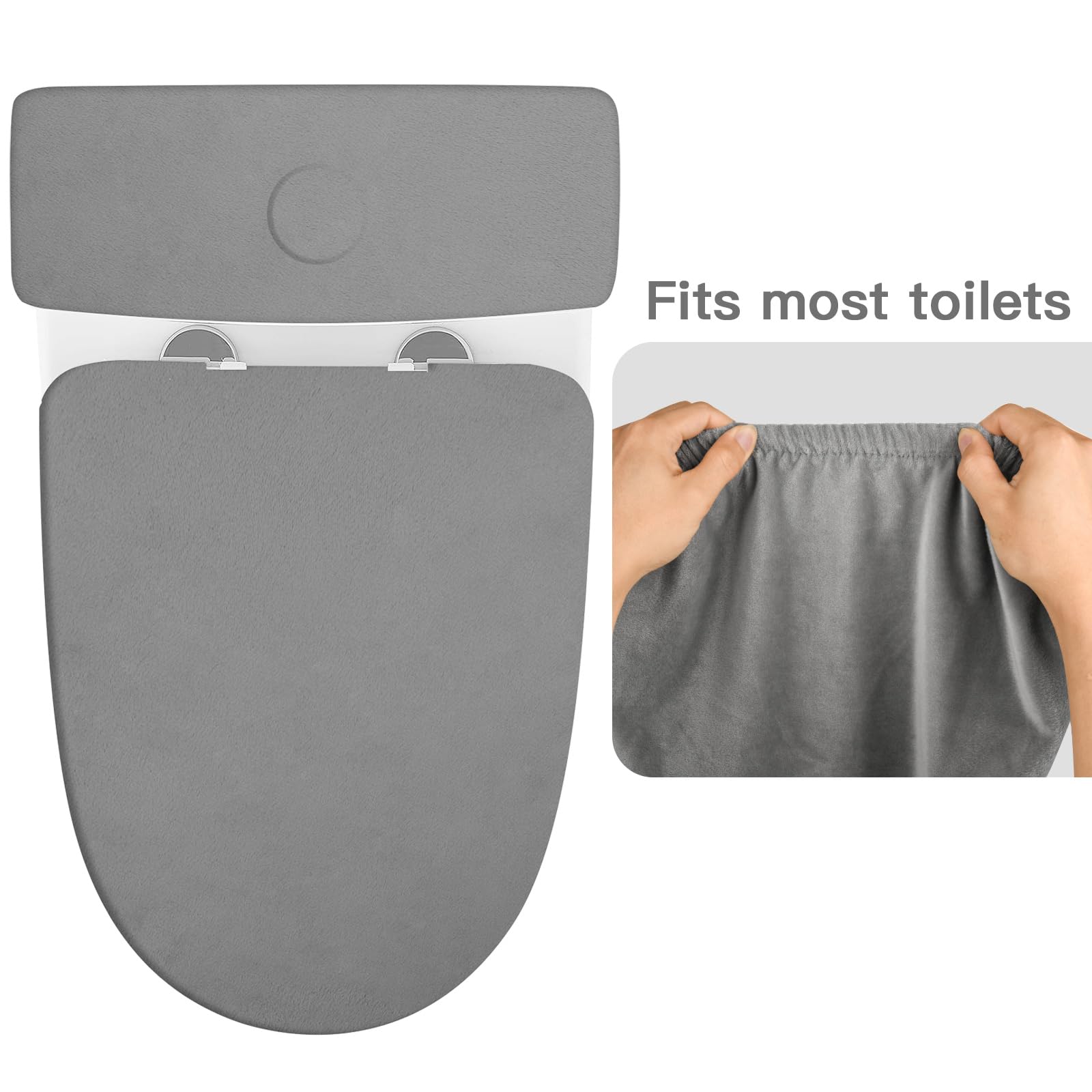 Toilet Lid Cover And Toilet Tank Lid Cover Replacement Toilet Cover With Elastic Bottom For Bathroom Decor Accessories (Light Gr