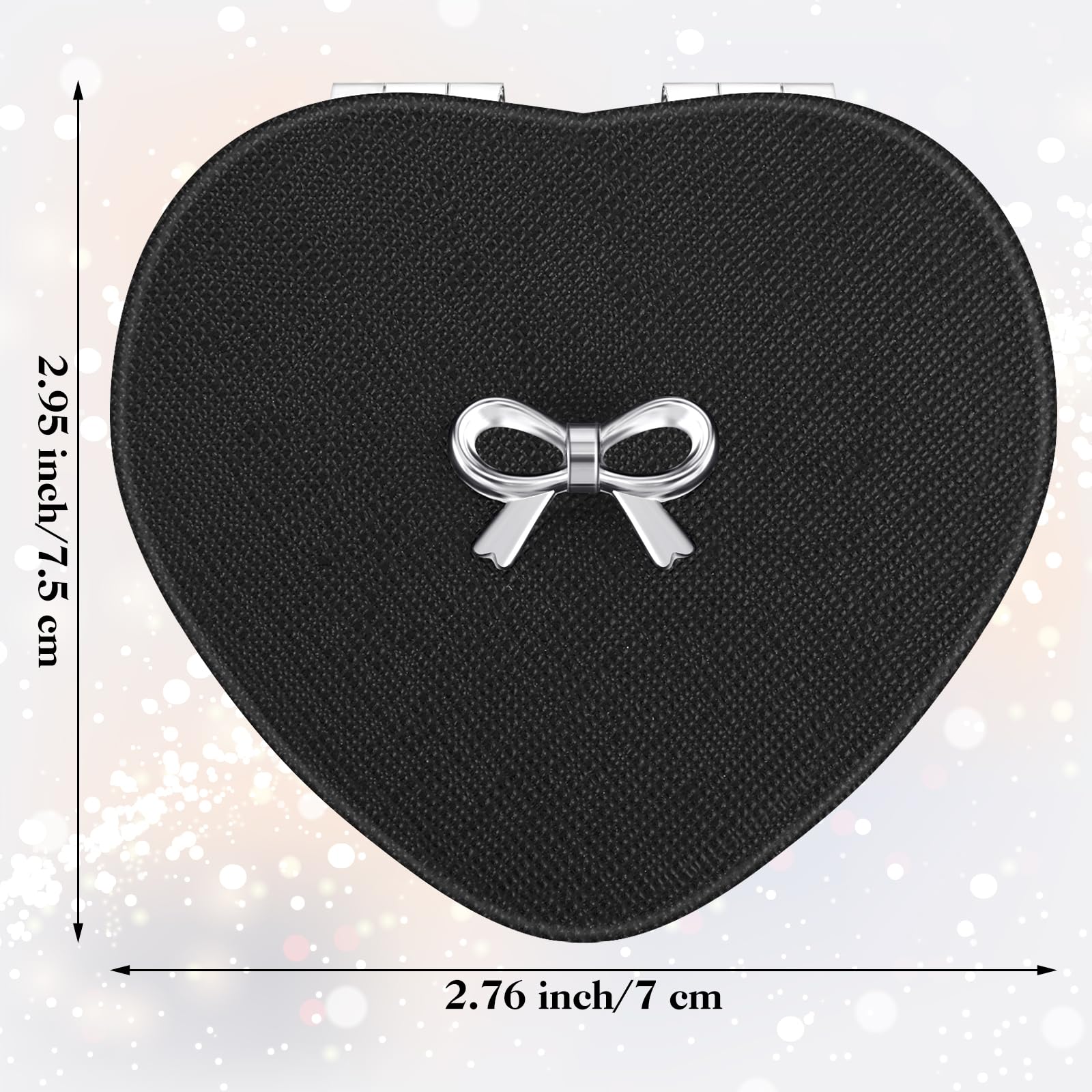 Qianyu Compact Folding Mirror Heart Shaped Double-Sided 1X/2X Magnifying Mirror Cute Mini Glitter Makeup Mirror With Pu Leather