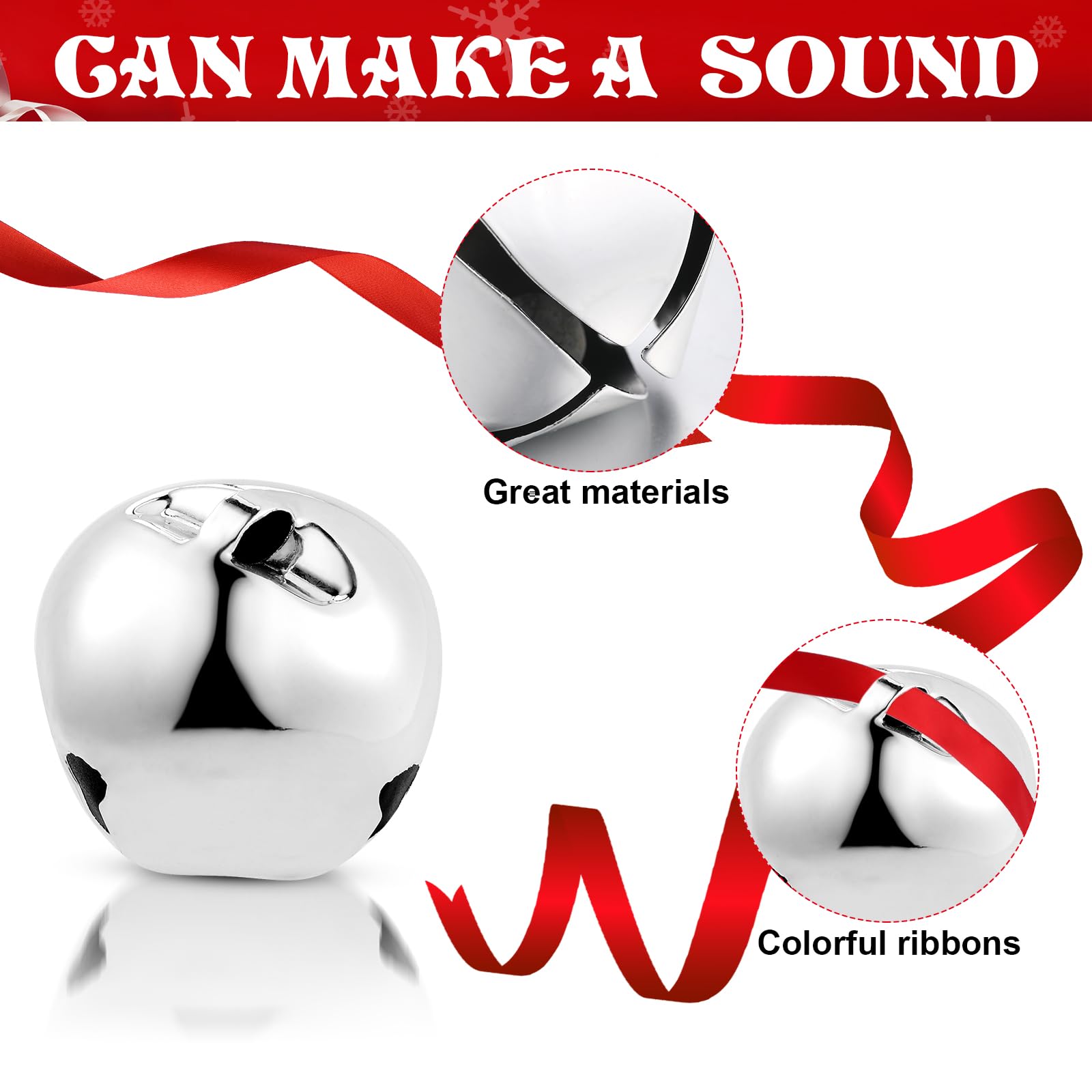 1.6 Inch Christmas Believe Bell Ornament Xmas Sleigh Decoration Christmas Tree Bell with Ribbon Holiday Decorations for DIY Holi