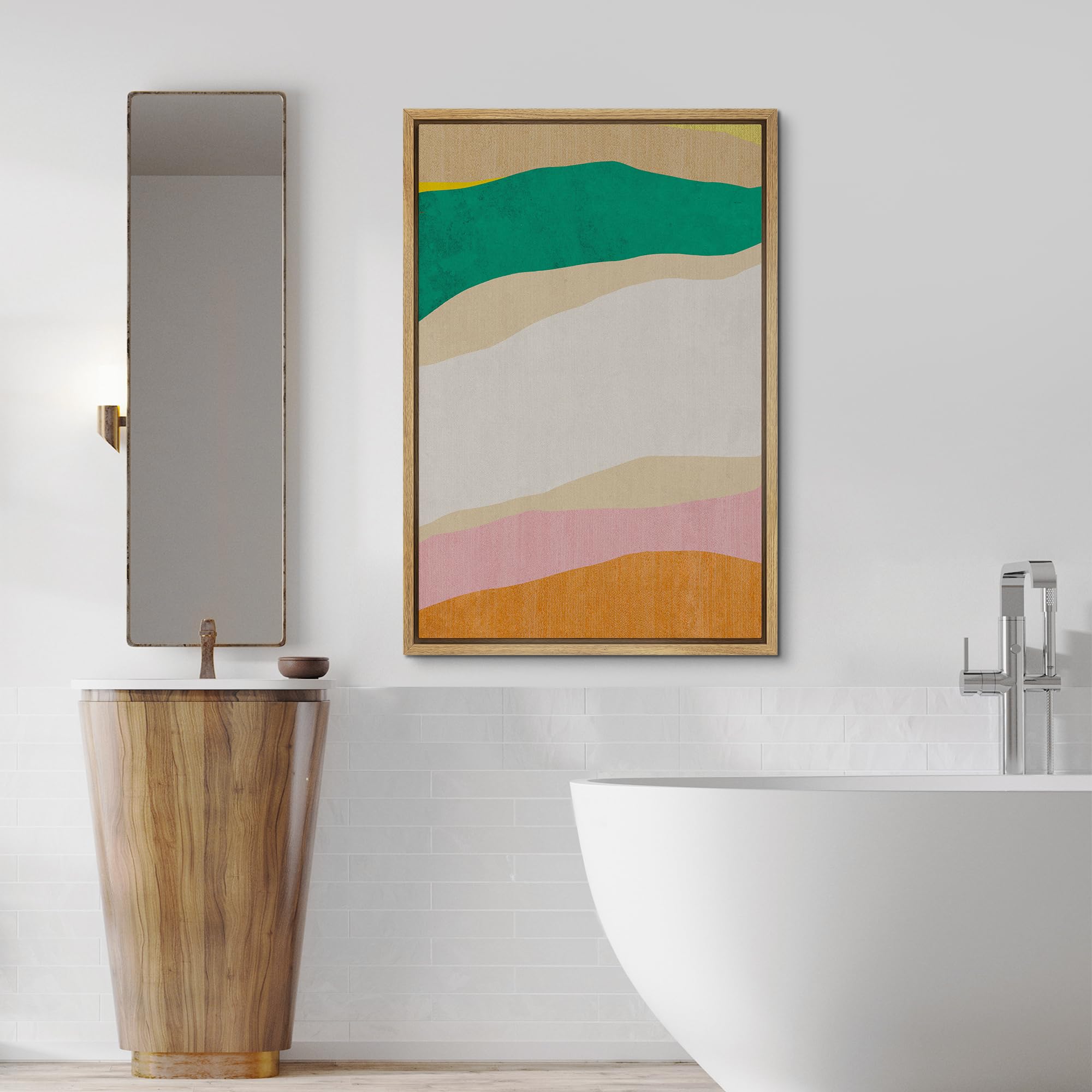 Signford Framed Canvas Print Wall Art Sage Green Blush Pink Paint Strokes Abstract Geometric Illustration Minimalism Decorative