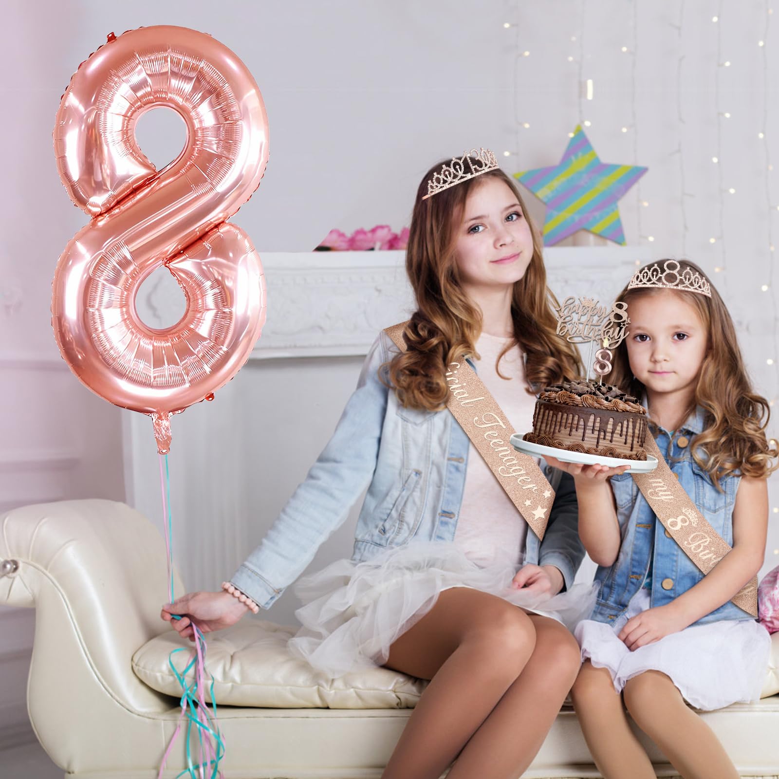 8Th Birthday Decorations Gifts For Girls Including 8Th Birthday Girl Sash And Tiara, 8Th Birthday Candles And Cake Topper, Numbe