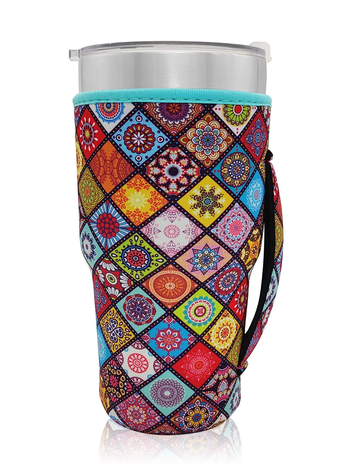 Reusable Iced Coffee Cup Sleeve Neoprene Insulated Sleeves Cup Holder With Handle Idea For 30Oz - 32Oz Tumbler Cups, Protein Sha