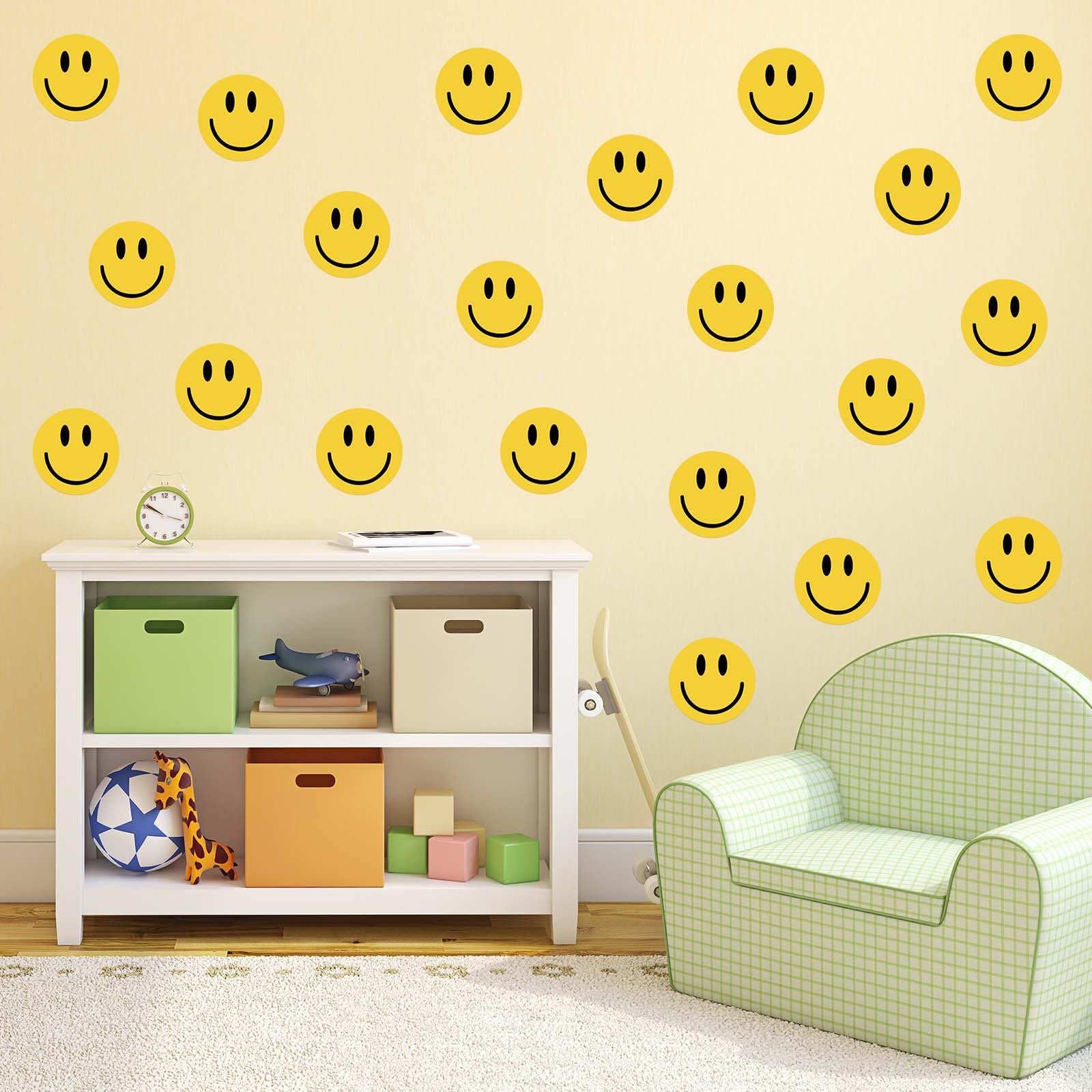 Jarthenaamcs 9 Sheets Preppy Smile Wall Stickers Yellow Happy Face Pvc Decorative Wall Decals Mural Vinyl Self-Adhesive Wall Dec