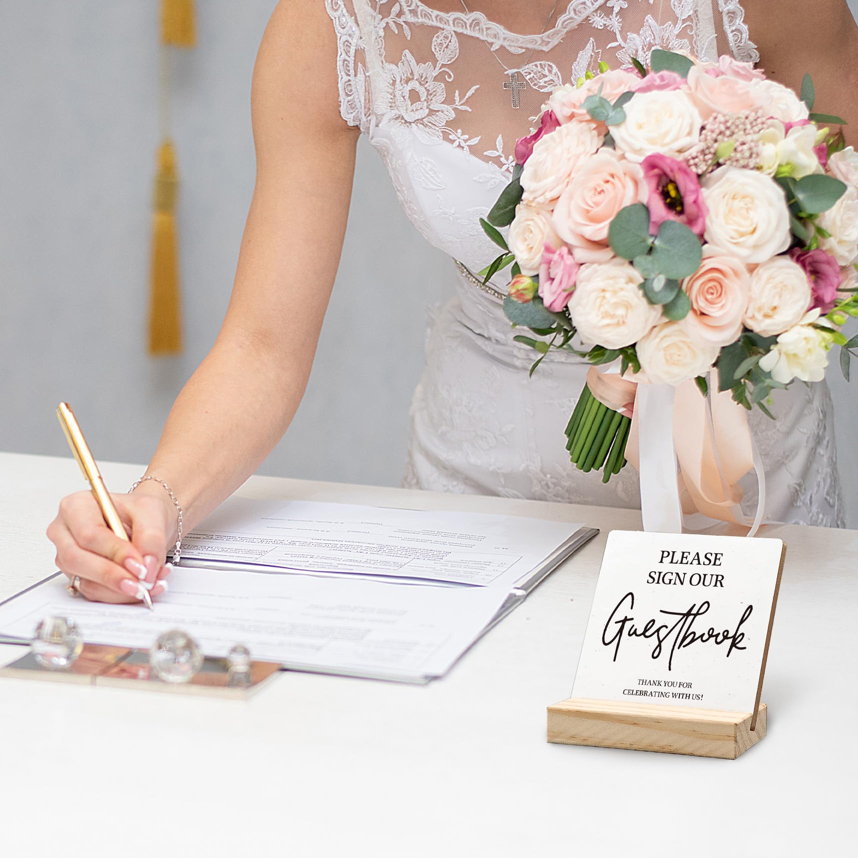 ANIANG Guest Book Desk Decor, Wedding Guest Book Sign, Wedding GuestBook Wood Plaque, Photo GuestBook WeddingReception Wooden Pl