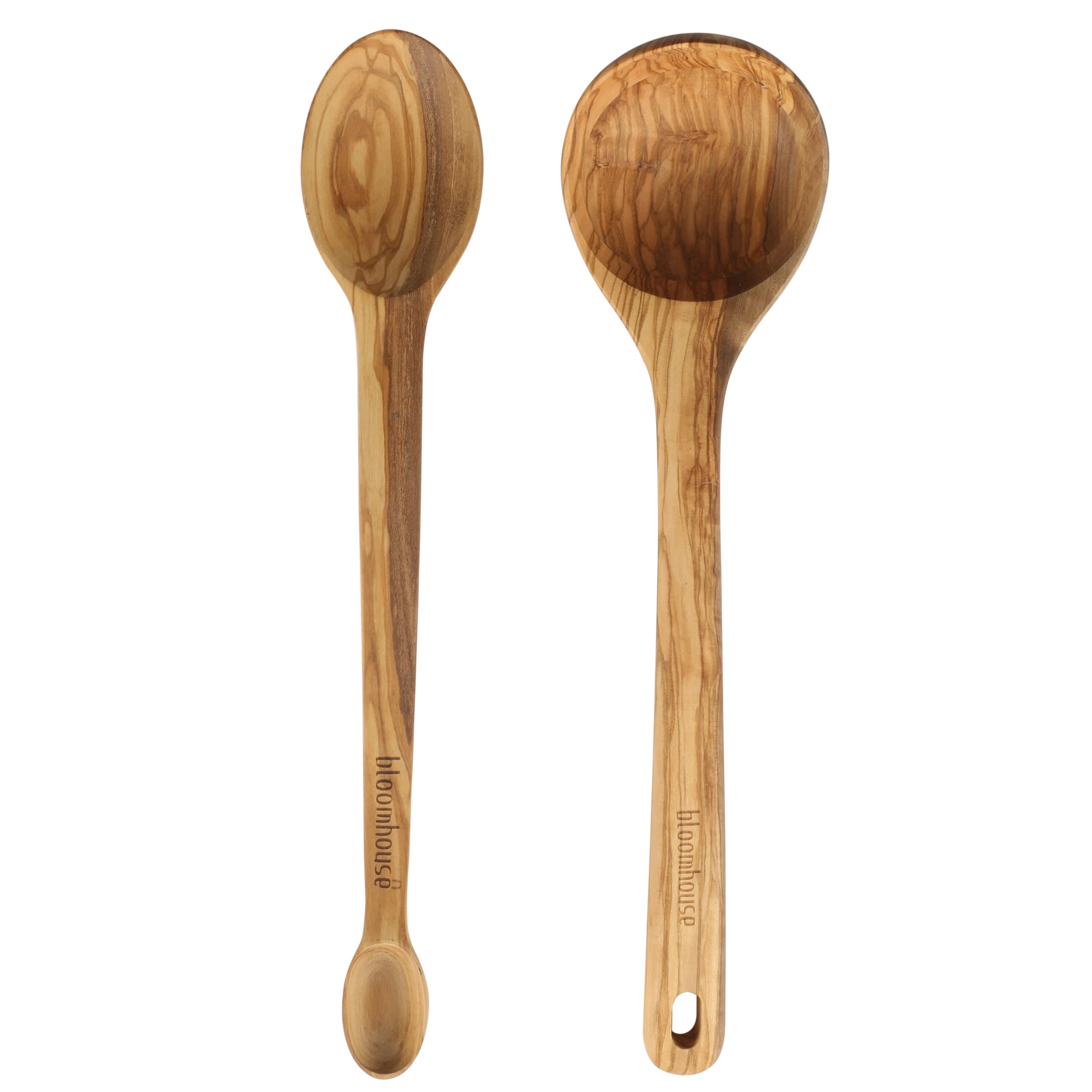 Bloomhouse Italian Olive Wood 2 Piece ExtraLarge 14 Inch Ladle and Tasting Spoon Set