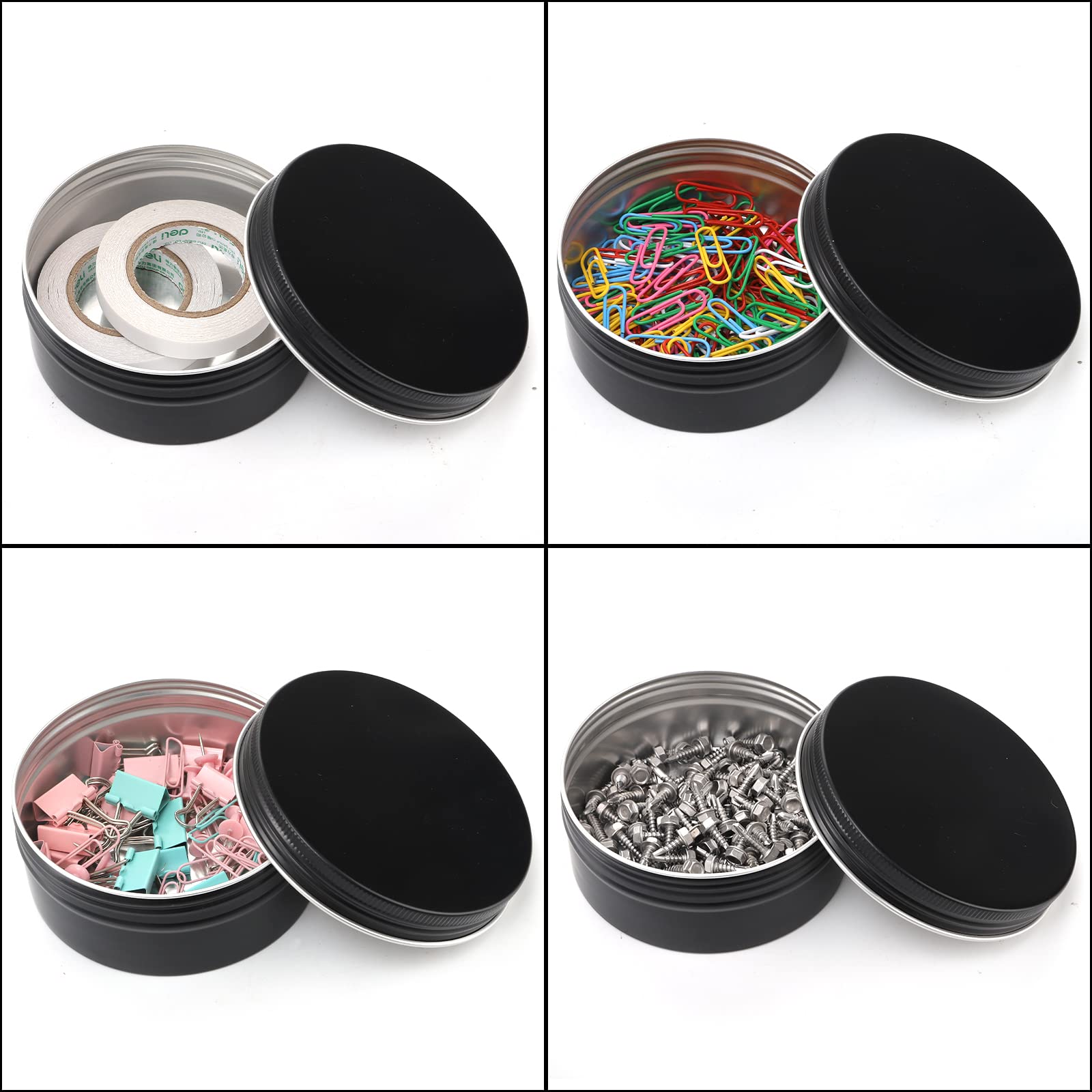 Foraineam 24 Pack 8 Oz / 240Ml Round Aluminum Tin Cans With Screw Top Lids - Large Metal Empty Tea Storage Case Jars - Spice Sal