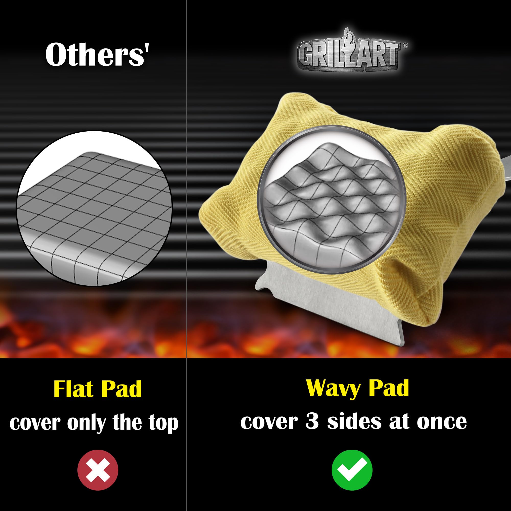 GRILLART Grill Brush - Bristle Free BBQ Cleaner, Reinforced Scraper, High-Strength Stelfyber, Black, Replaceable Head, Model BT-CB