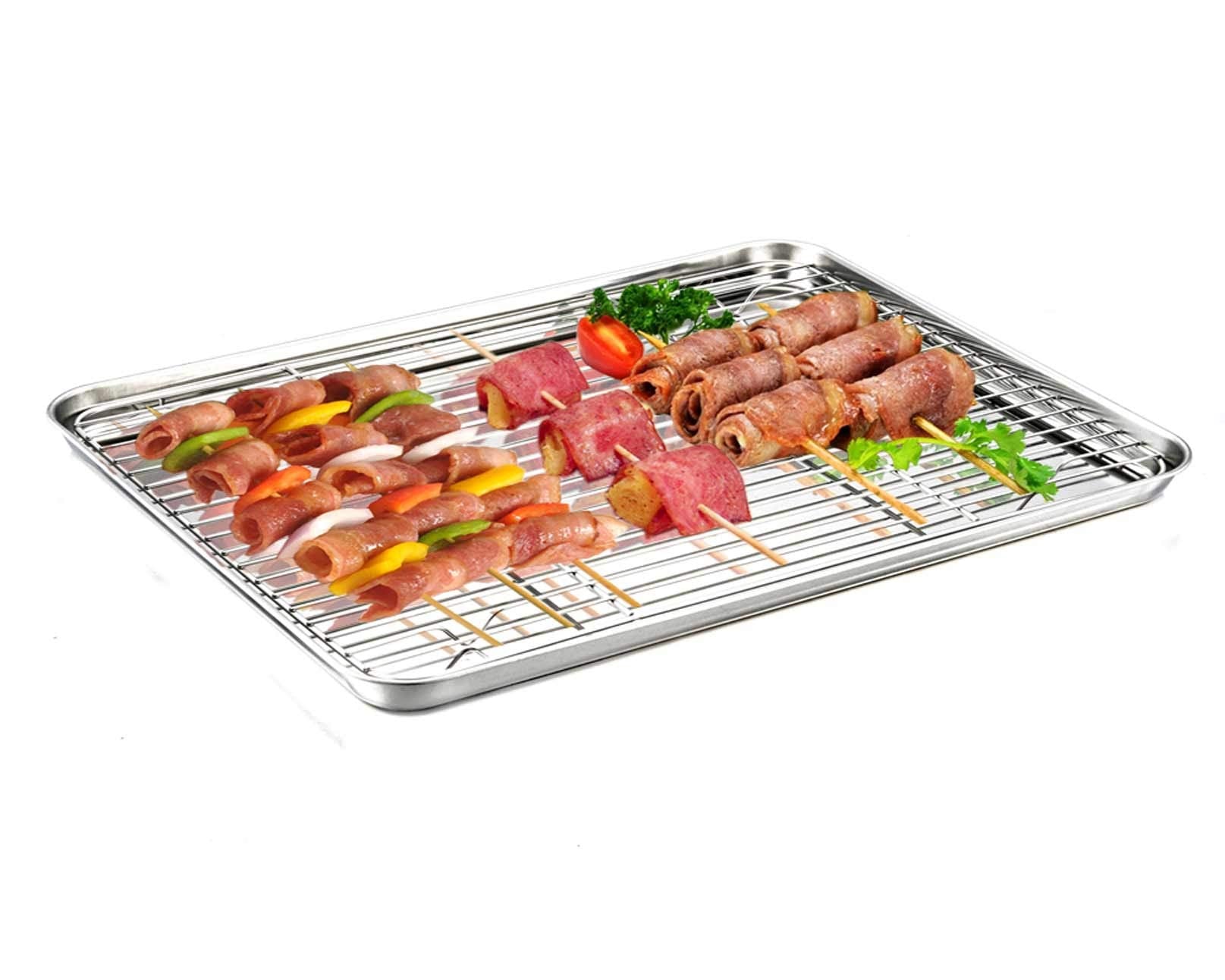 Teamfar Baking Sheet With Rack Set, Stainless Steel Baking Pan Tray Cookie Sheet With Cooling Rack, Non Toxic & Healthy, Easy Cl