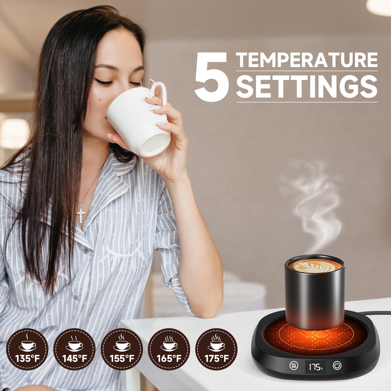 Coffee Mug Warmer - Coffee Cup Warmer For Desk Auto Shut Off, Smart Electric Candle Warmer Beverage Warmer For Coffee, Tea, Wate