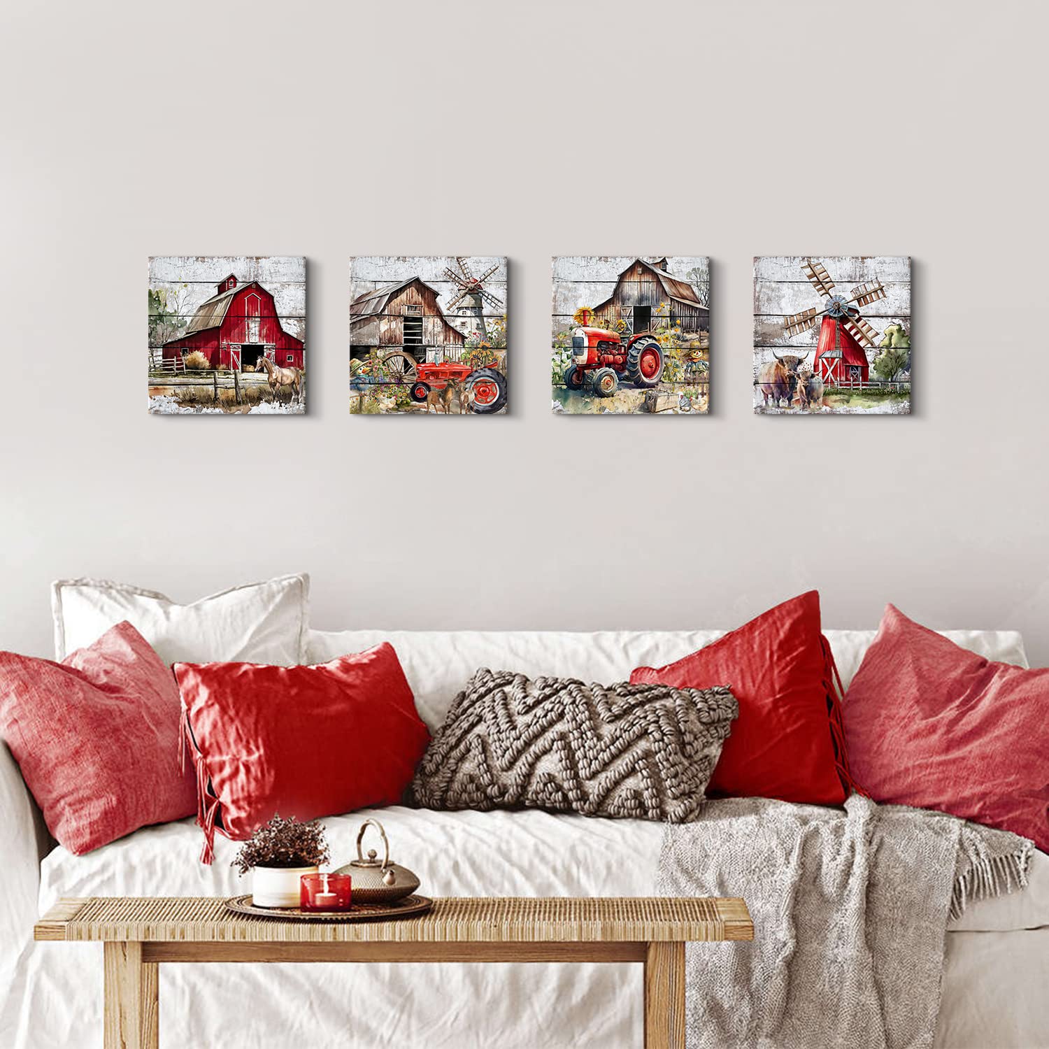 Rustic Farmhouse Wall Art Red Barn Pictures Country Kitchen Decor Abstract Farm Animals Cow Canvas Prints Windmills Truck Painti