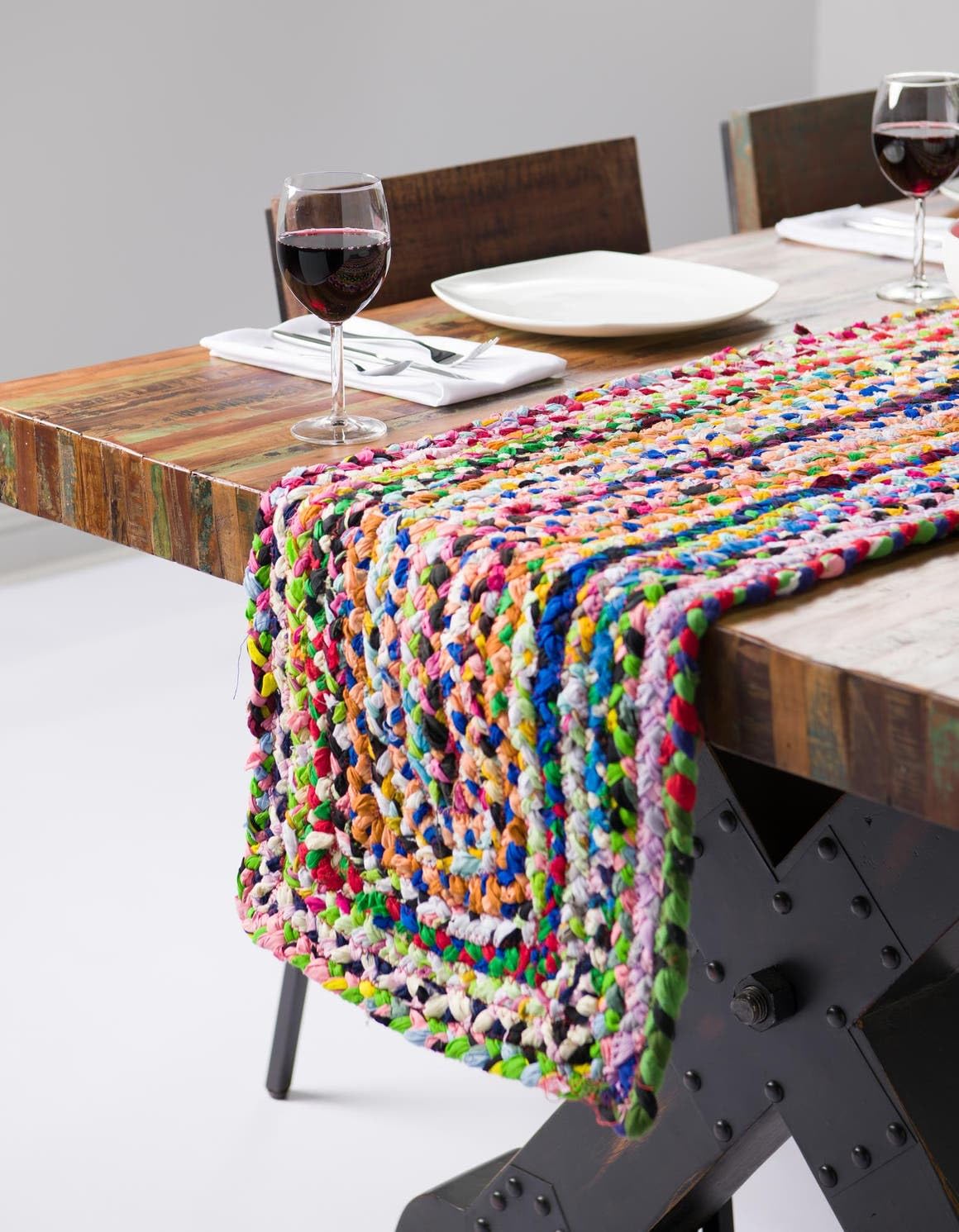 Unique Loom Braided Chindi Collection Area Rug - Layer (1 2 x 6 1 Table Runner, Multi/ Blue)