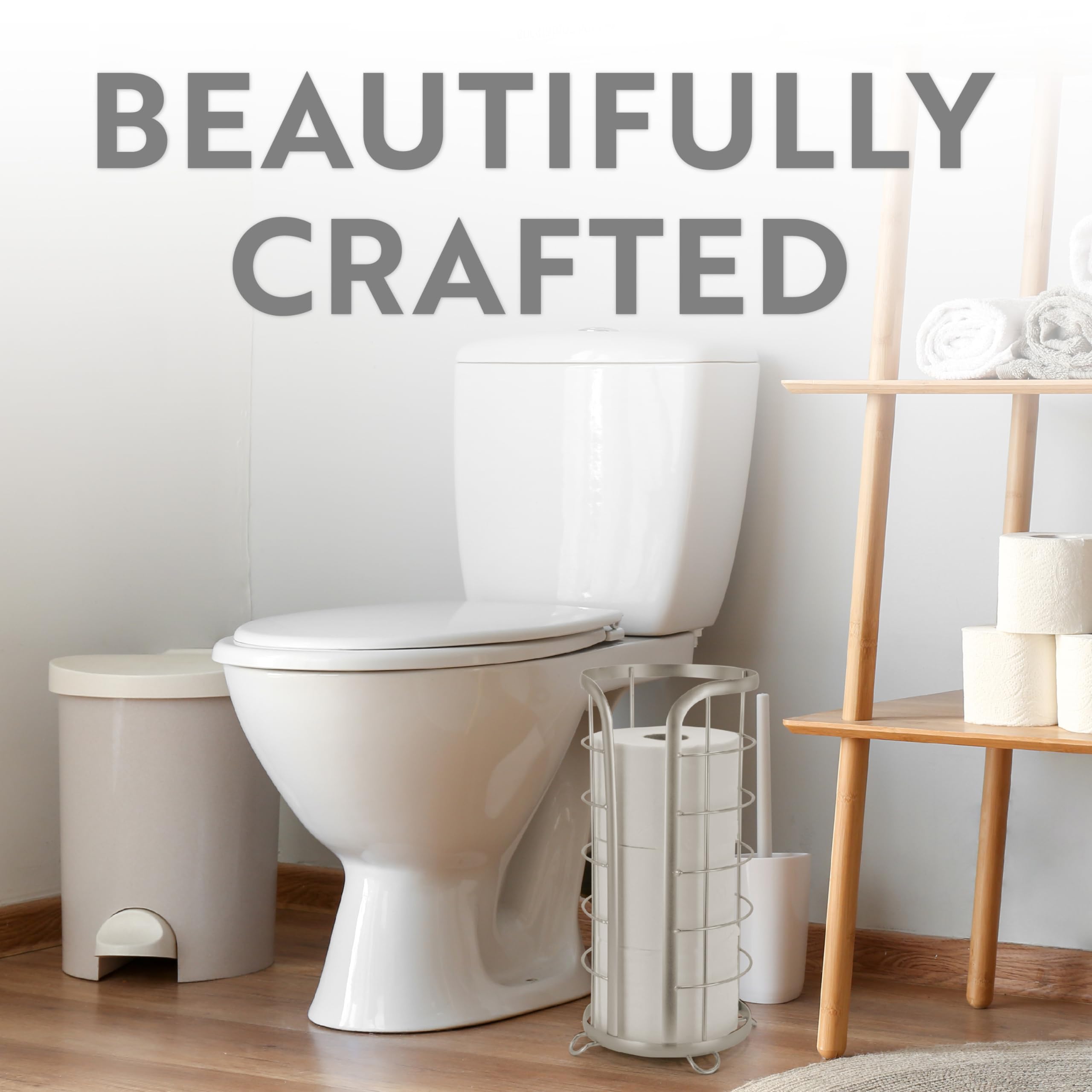 Brookstone, Nickel Toilet Paper Holder, Freestanding Bathroom Tissue Organizer, Minimalistic Storage Solution, Modern & Stylish
