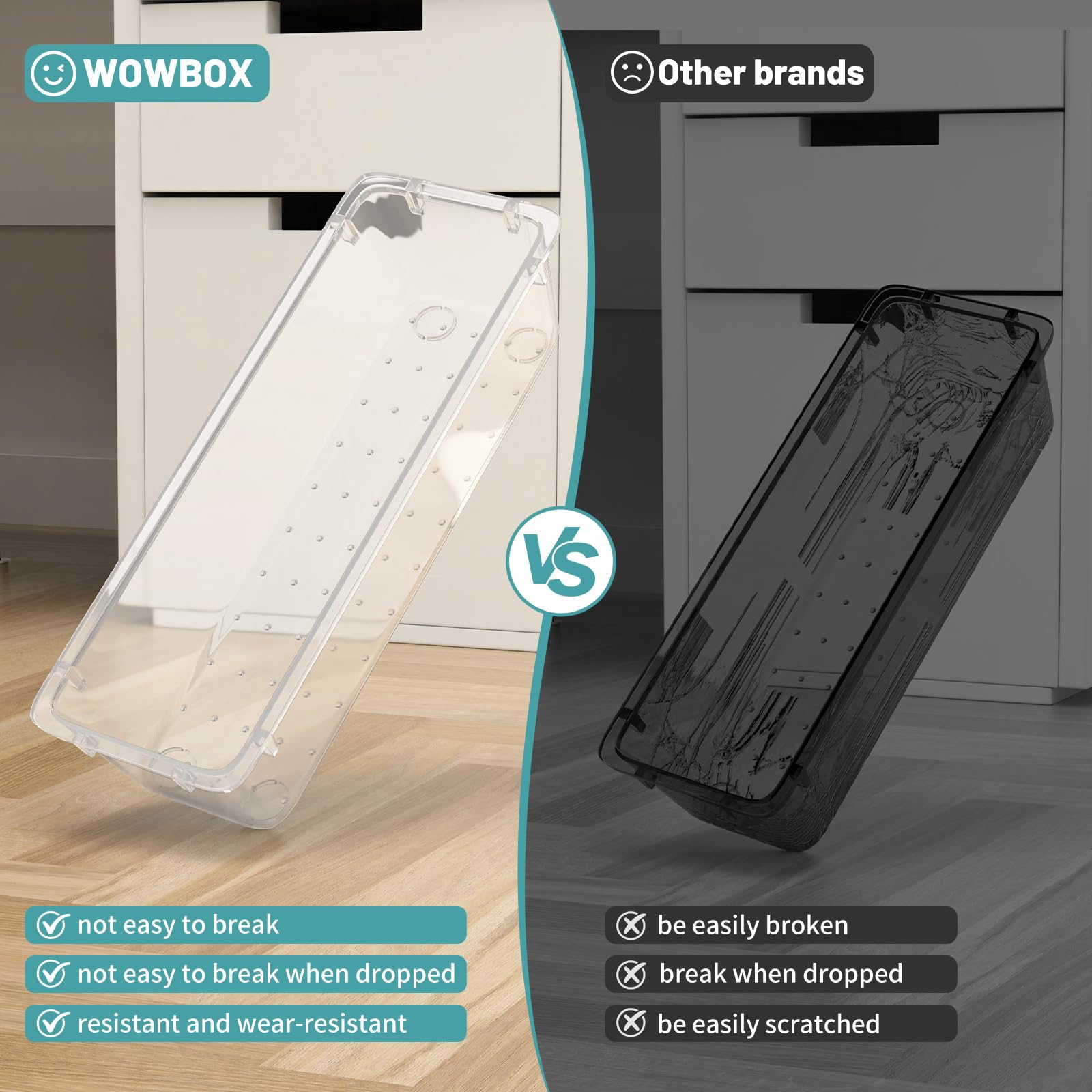 WOWBOX 40 PCS Clear Plastic Drawer Organizer Set, 4 Sizes Desk Drawer Organization and Storage Containers for Makeup, Cosmetics,