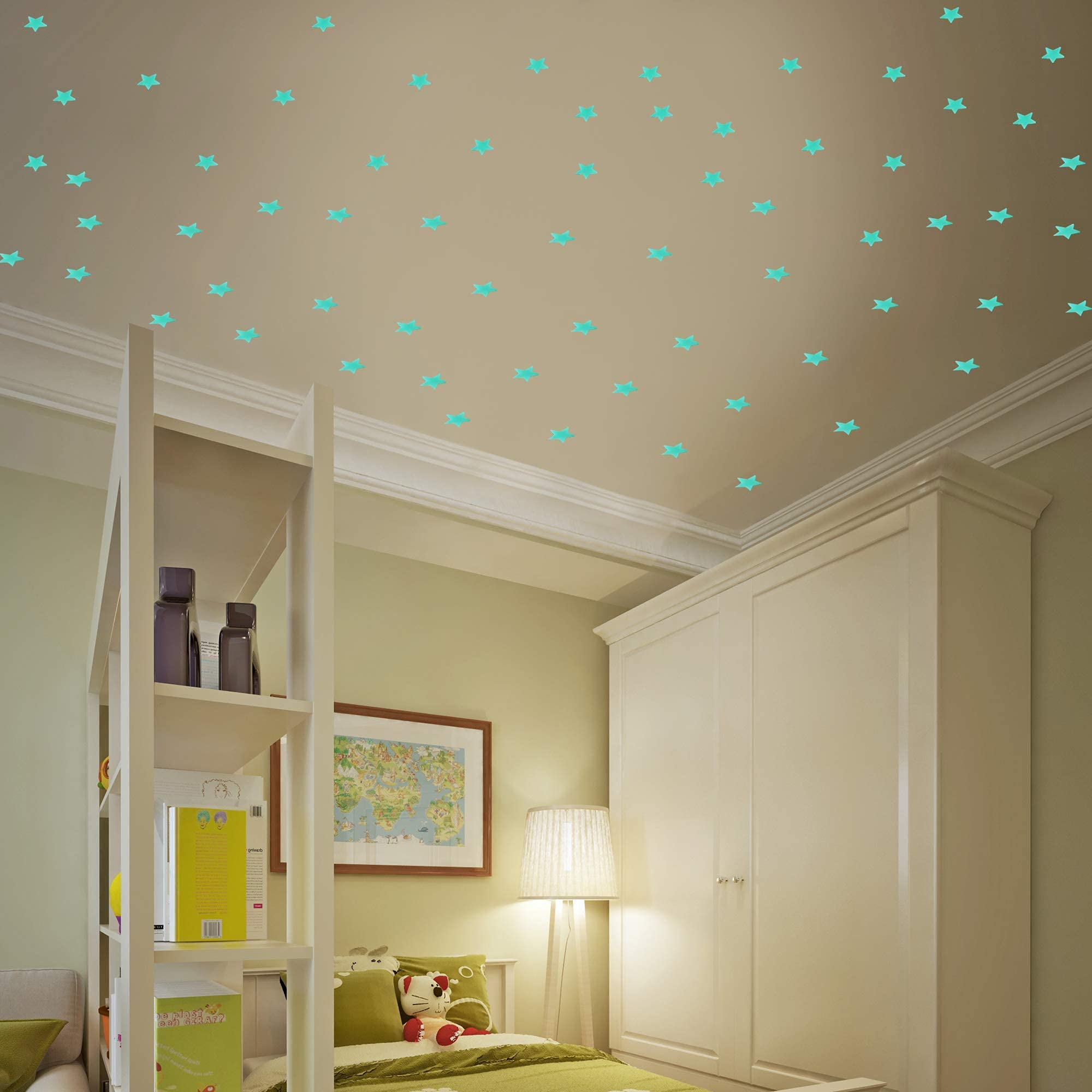 AM AMAONM 100 Pcs Blue Glow in The Dark Luminous Stars Fluorescent Noctilucent Plastic Wall Stickers Murals Decals for Home Art Decor Ceiling Wall Decorate Kids Babys Bedroom Room Decorations