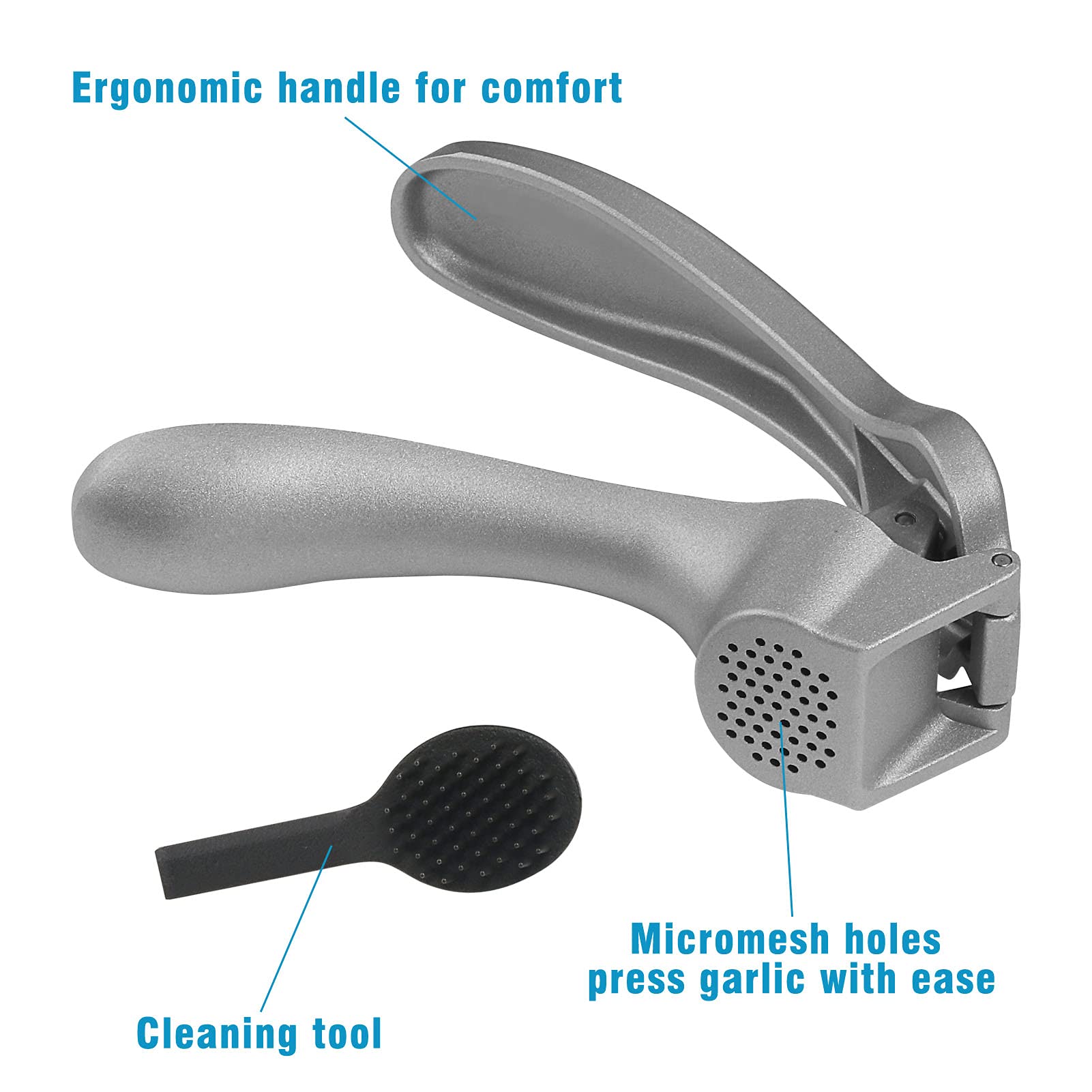 Garlic Press, Garlic Mincer Easy-Squeeze Ergonomic Handle, Rust Proof, No Need To Peel, Professional Ginger Press & Garlic Crush