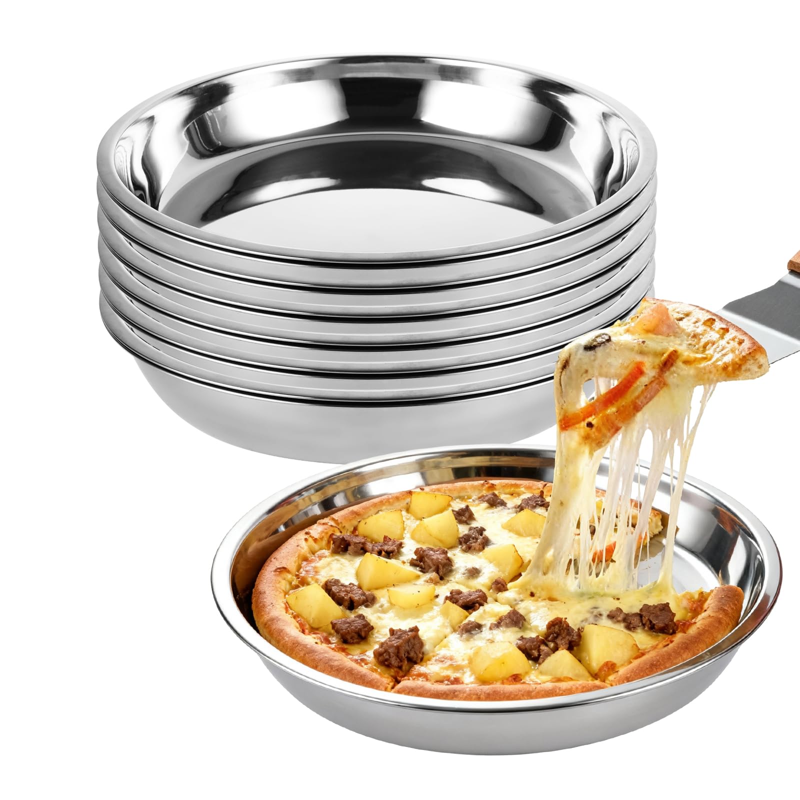 MUXHEL 6 Pack Deep Dish Pizza Pan 8 Inch Stainless Steel Pizza Pan for Oven, NonStick & Dishwasher Safe Pizza Tray Pizza Baking