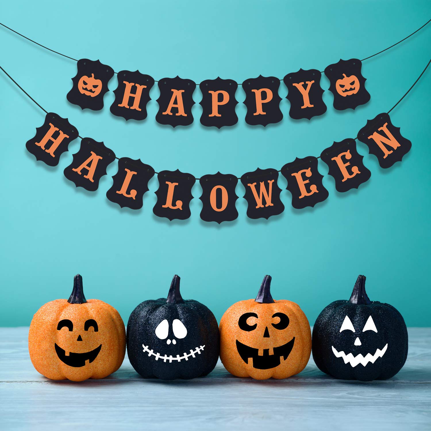 Erkoon Happy Halloween Banner Bunting With Pumpkin Sign For Halloween Wall Decorations Party Supplies Home Hanging Photo Props