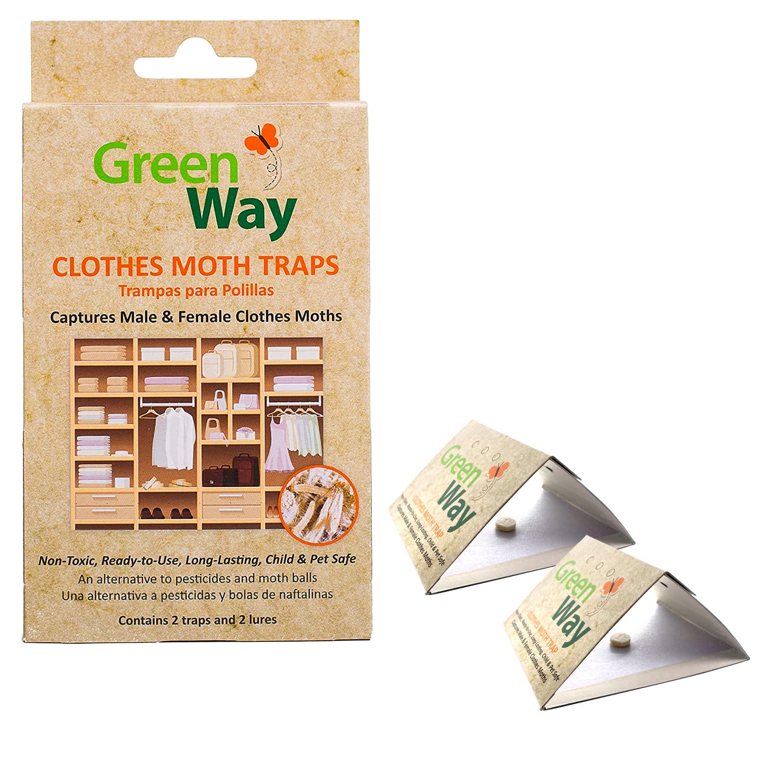 Insects Limited Greenway Clothing Moth Traps (2 Traps) - For Clothes Closets - Alternative To Cedar Balls And Moth Balls - Phero