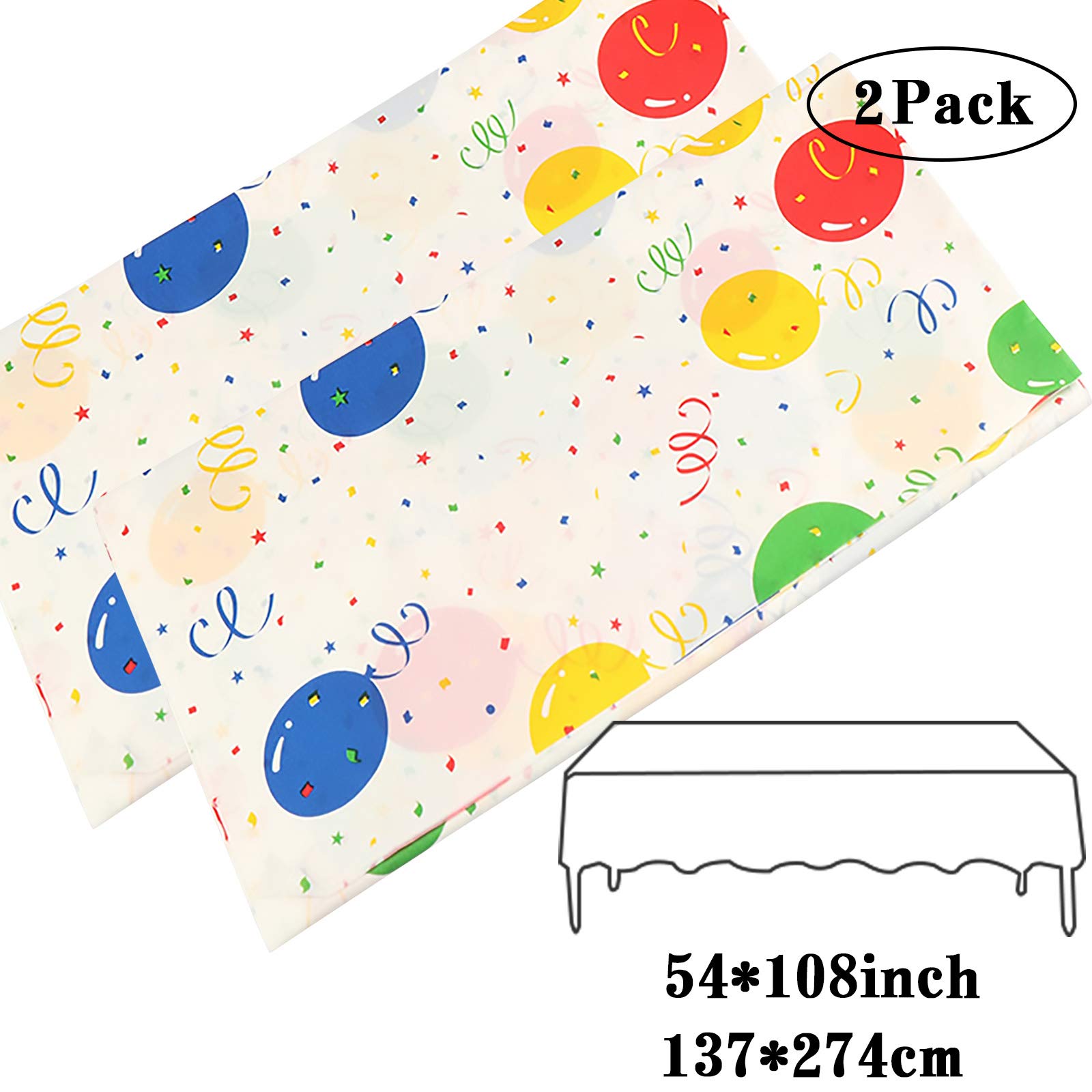 Mulbozy Colorful Balloons Plastic Tablecloth Rectangle - 2 Pcs Party Tablecloth Disposable For Party, Happy Birthday, Baby Showe