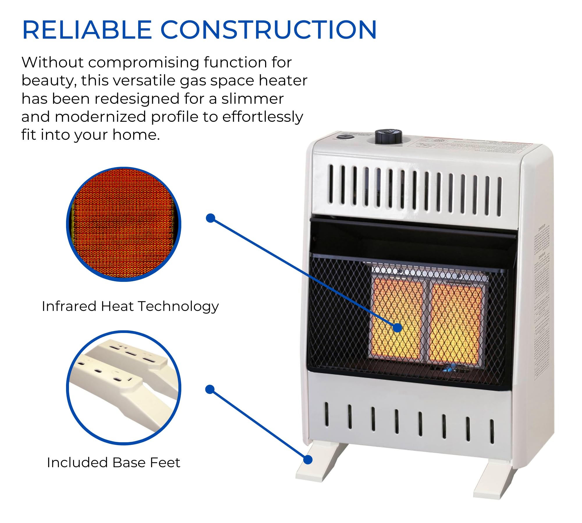 ProCom ML100TPA-B Ventless Propane Infrared Heater, 10000 BTU, Heats 500 Sq. Ft., White, Includes Wall Mount & Base Feet