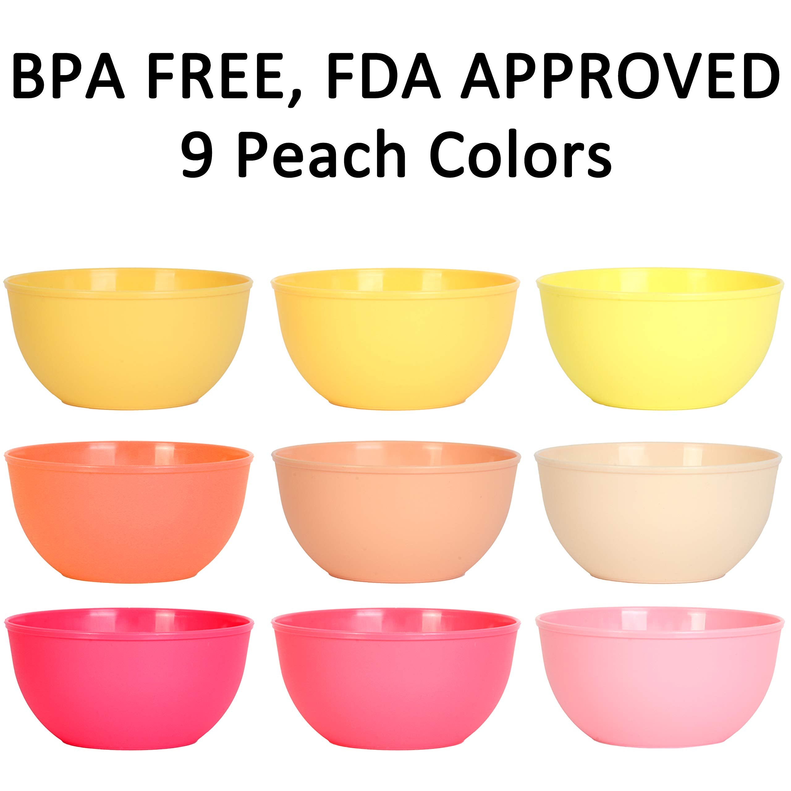 Youngever 9 Pack 10 Ounce Plastic Bowls  Kids Plastic Bowls  Set of 9 (9 Peach Colors)