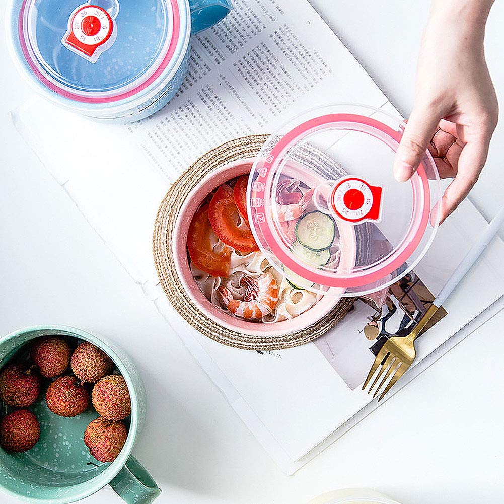 Vanenjoy 30Oz Ceramic Bowl Set With Lid & Handle,Cherry Blossoms Among Snow Flake Pattern,Microwave For Instant Noodle Sara, Cer