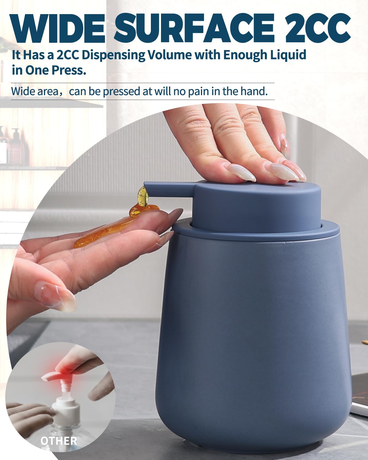 Bosilunlife Soap Dispenser Bathroom - Blue Ceramic Soap Dispenser Lotion Hand Pump Dish Soap Dispenser For Kitchen 12Oz Refillab