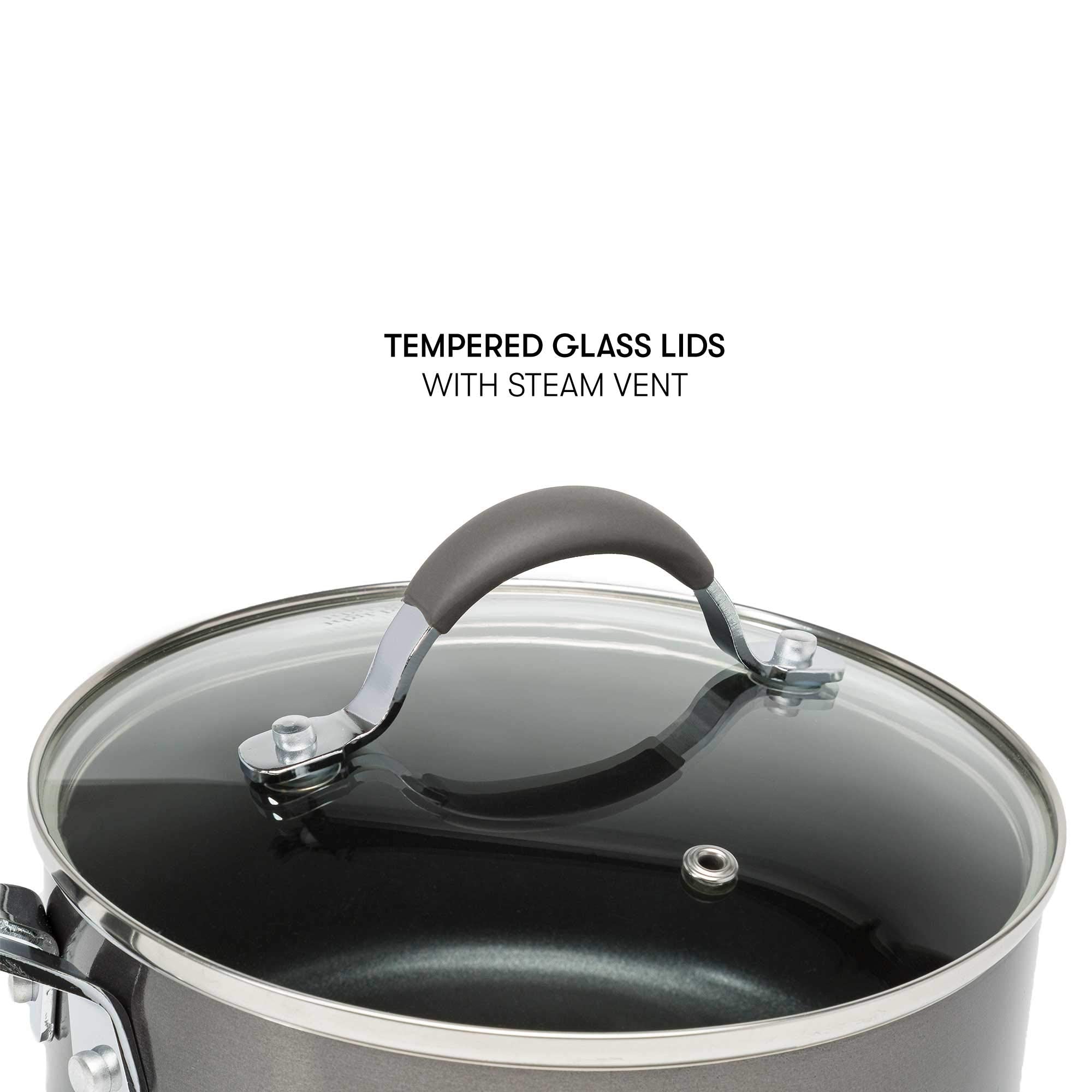 Cooking Light Allure Non-Stick Ceramic Cookware with Silicone Stay Cool Handle, 12 Piece Set, Charcoal