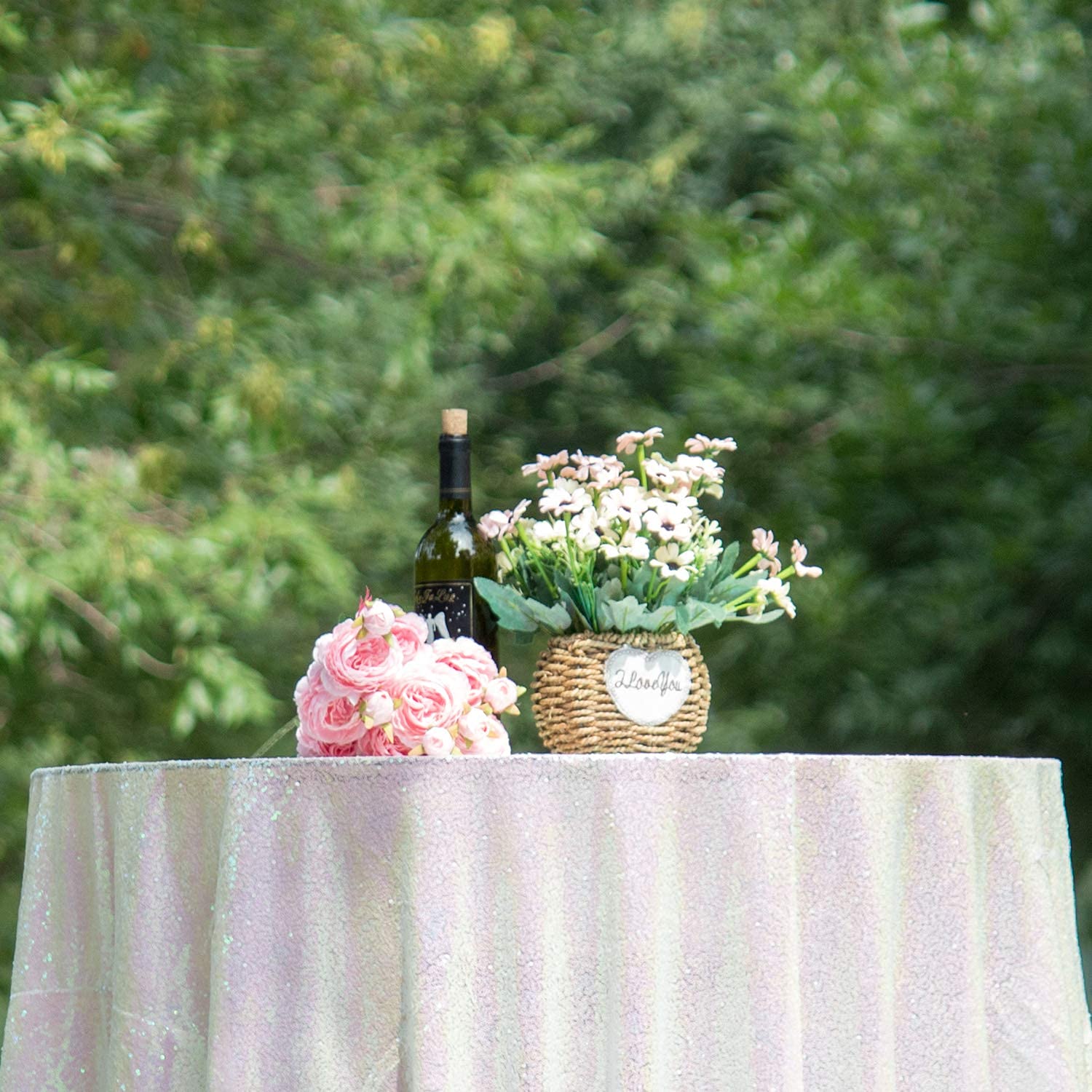 Jyflzq White Iridescent Sequin Tablecloth 90'' Round Sparkly Drape Table Cloths Table Cover Overlay For Wedding Birthday Party B