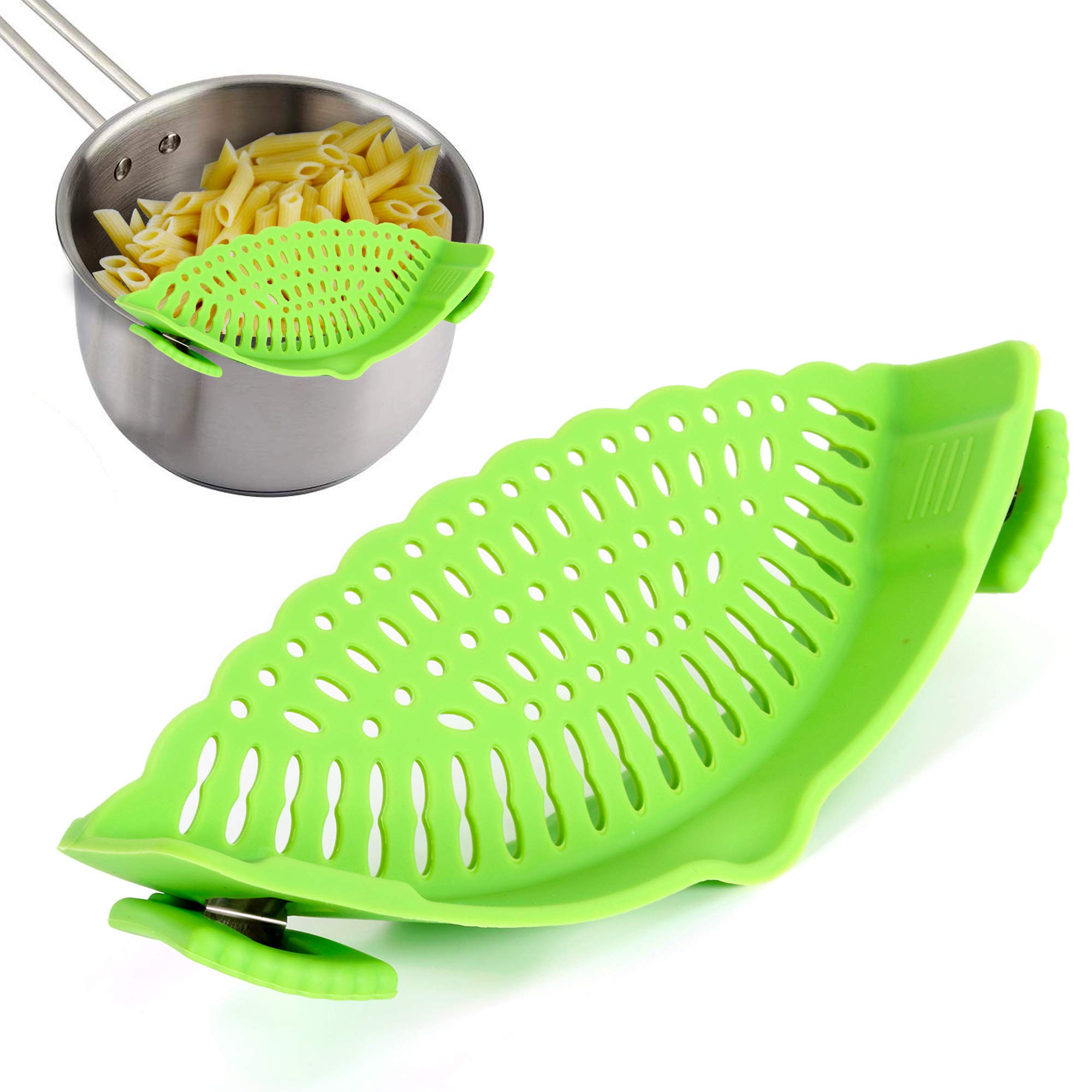 Performore Snap And Strain, Clip On Silicone Colander, Hands-Free Heat Resistant Food Strainer For Pasta Vegetables Noodles Grou