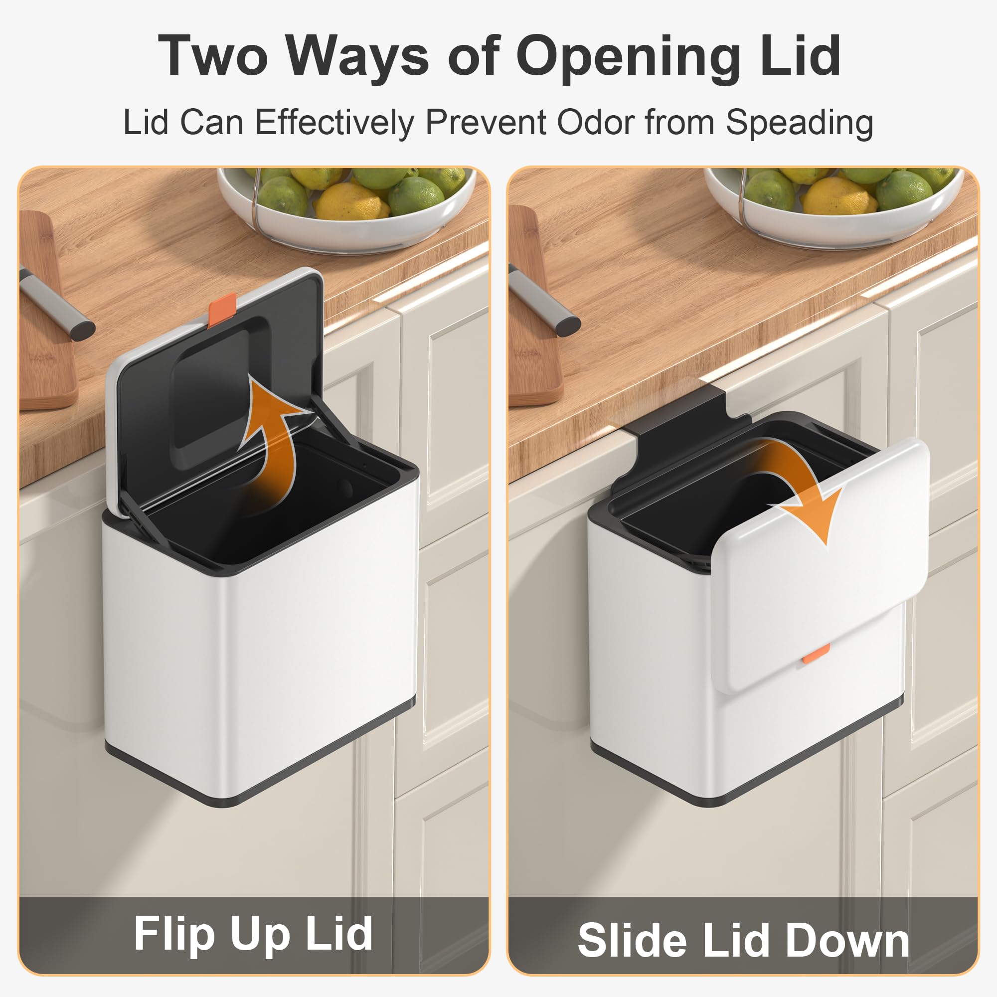 Mbillion Kitchen Compost Bin Hanging Trash Can With Lid 1.05 Gallon Stainless Steel Garbage Can For Kitchen Cabinet Door Mounted