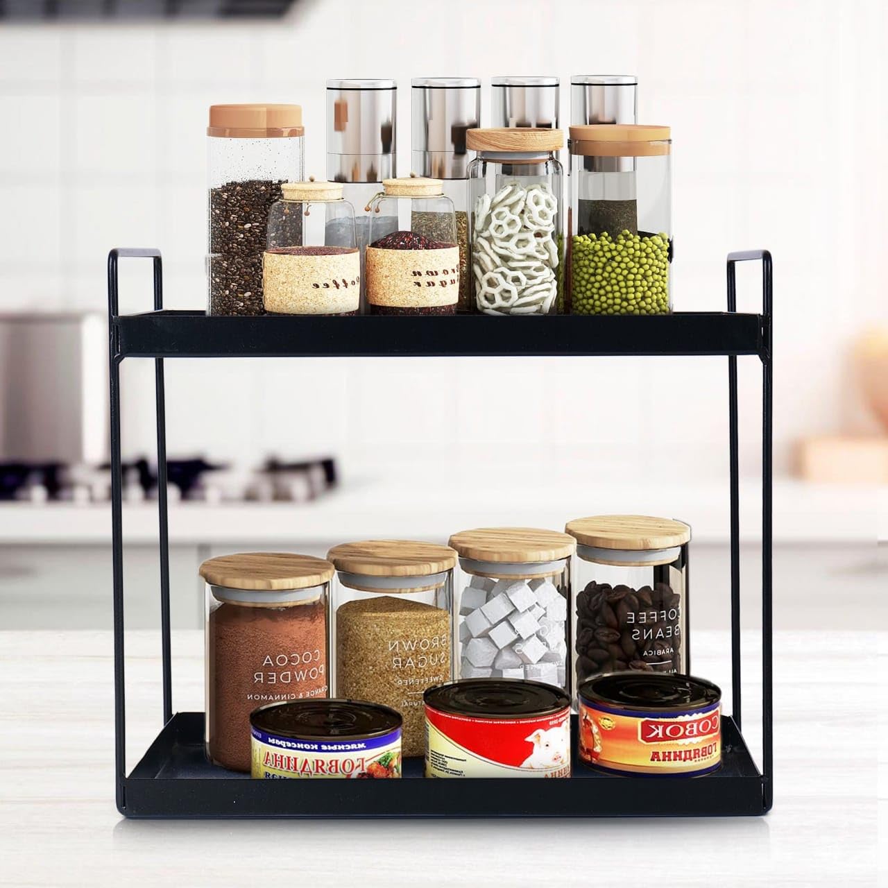 Seasons Carat Iron Metal Heavy Duty Stand 2Tier Multistorage/Multipurpose Standing Rack, Bathroom Countertop Storage Shelf Cosm