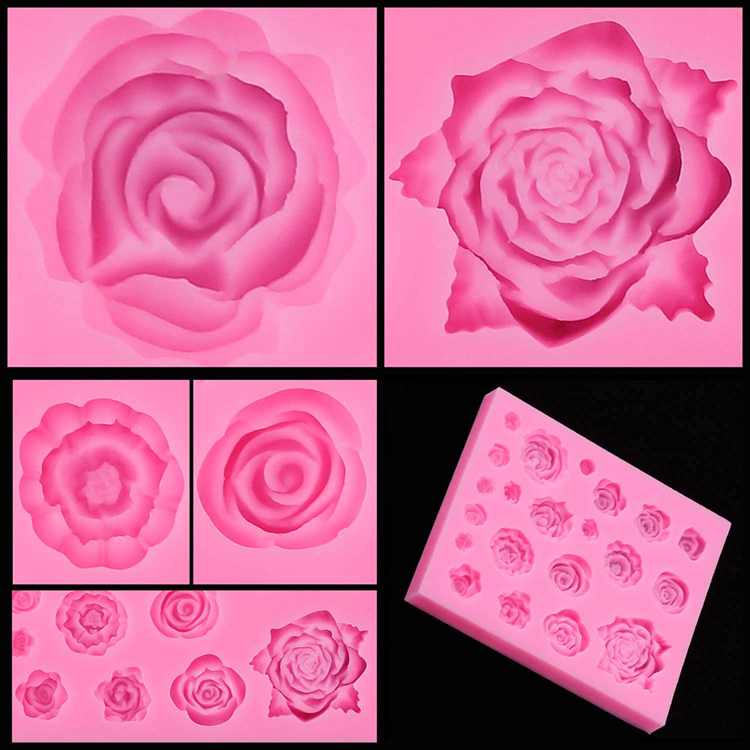 Tosnail 3 Pack 21 Cavity Silicone Fondant Molds Rose Flower Candy Molds For Wedding Cake, Cake Pop, Cookie And Cupcake Decoratio