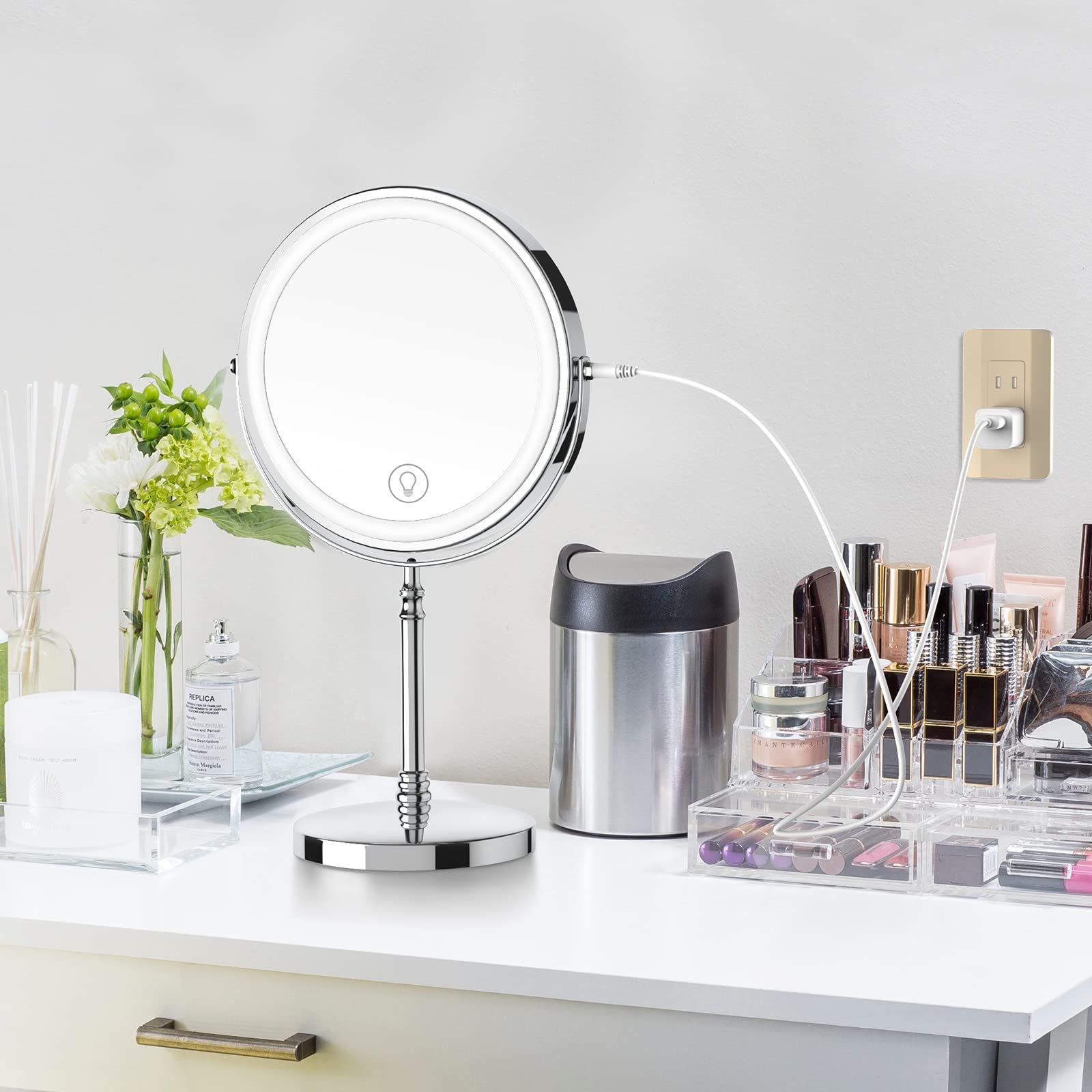 Deiovwxs Lighted Makeup Mirror Replacement Charging Cable, Dc 5.5 * 2.1 Mm Switching Connector Charging Cord, 1A, 3.2Ft