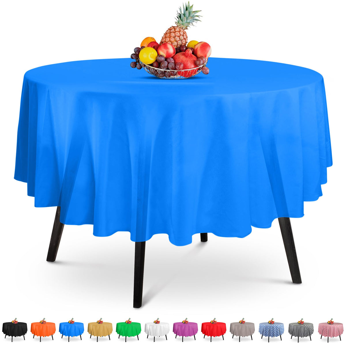 Hsgus 14 Pack Blue Round Plastic Tablecloth, 84X84In, Disposable Table Cover For Parties, Weddings
