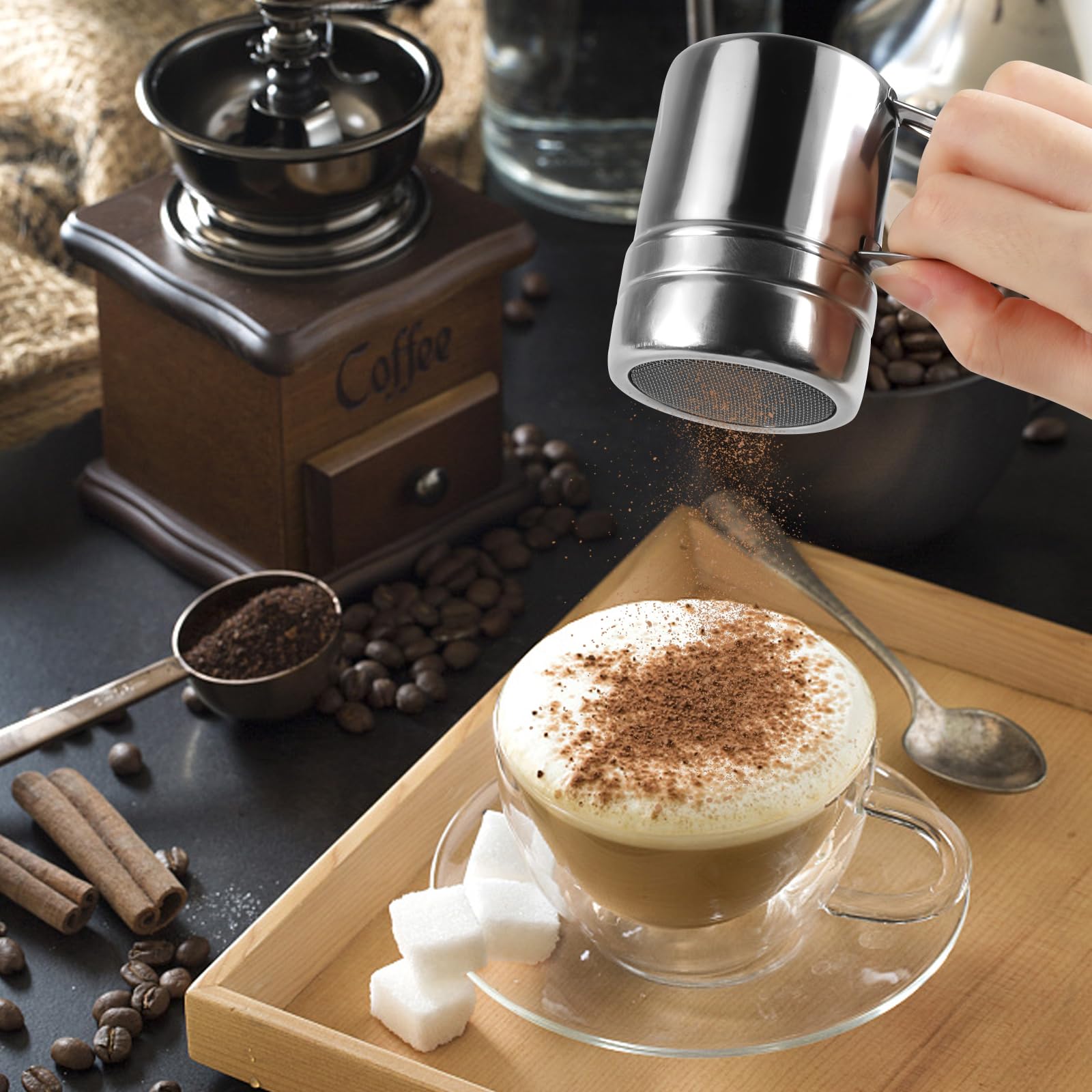 2 Pcs Powdered Sugar Shaker Duster With Handle, Stainless Steel Fine Mesh Shaker Powder Cans With Plastic Lid, Sifter Dredge Sha