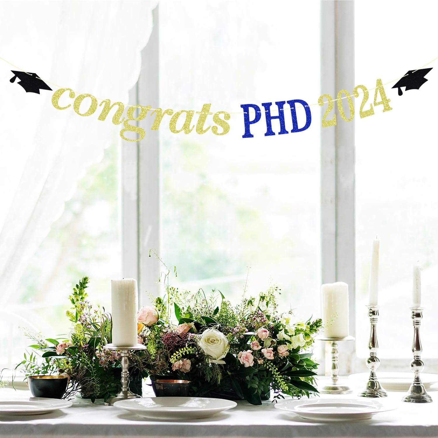 Gold Glitter Congrats Phd 2024 Banner - Phd Graduation Decorations - Congrats Grad, Congratulations Phd Graduation Party Decorat