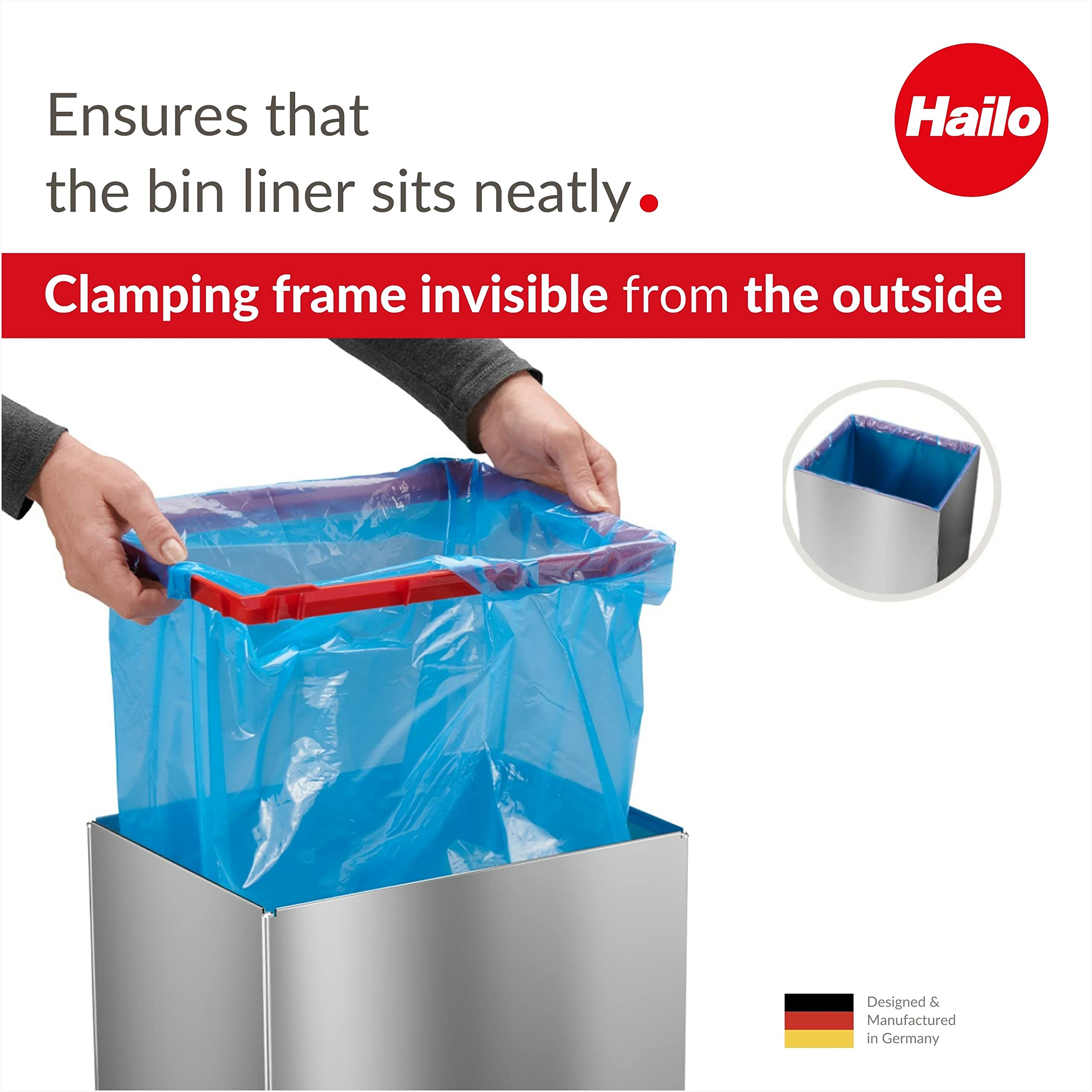 Hailo 0860-211 Big-Box Xl 1 X 52 Liters / 13.7 Gallons | Self-Closing Swing Lid | Stainless Steel Liner Clamping Frame | Waste B