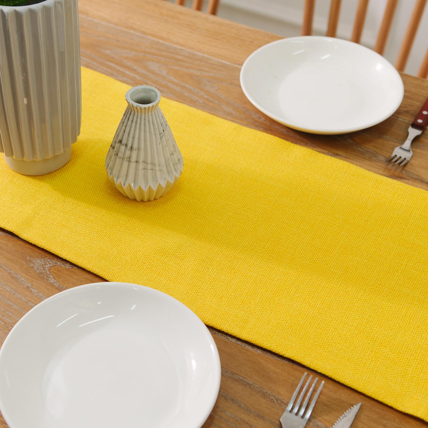 2 Piece Fabric In 1 Dining Table Runner 12 X 60 Inches Living Room Dinner Wedding Birthday Party Burlap Rustic Table Runner, Yel