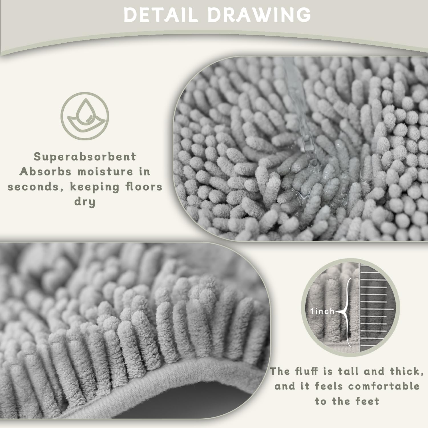 Boankodu Bathroom Rugs Sets 3 Piece, Super Soft Absorbent Bath Mat Set,With U-Shaped Toilet Rug,Strong Pvc Underside Bathroom Ru